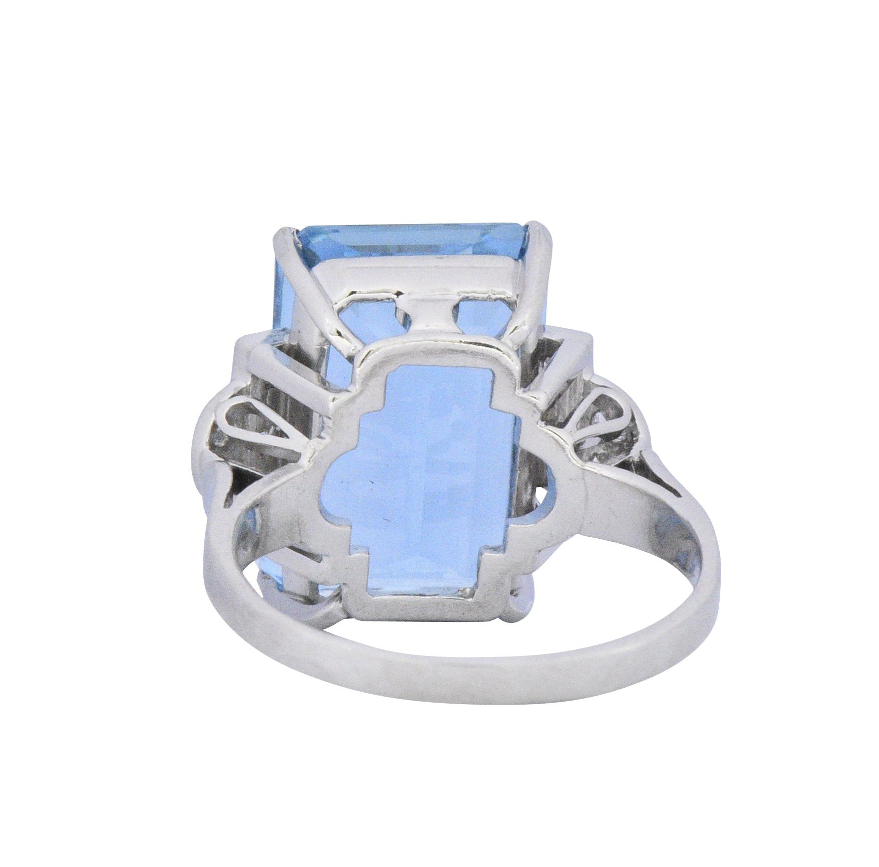 Art Deco 7.75 CTW Aquamarine Diamond Platinum Cocktail Ring Wilson's Estate Jewelry