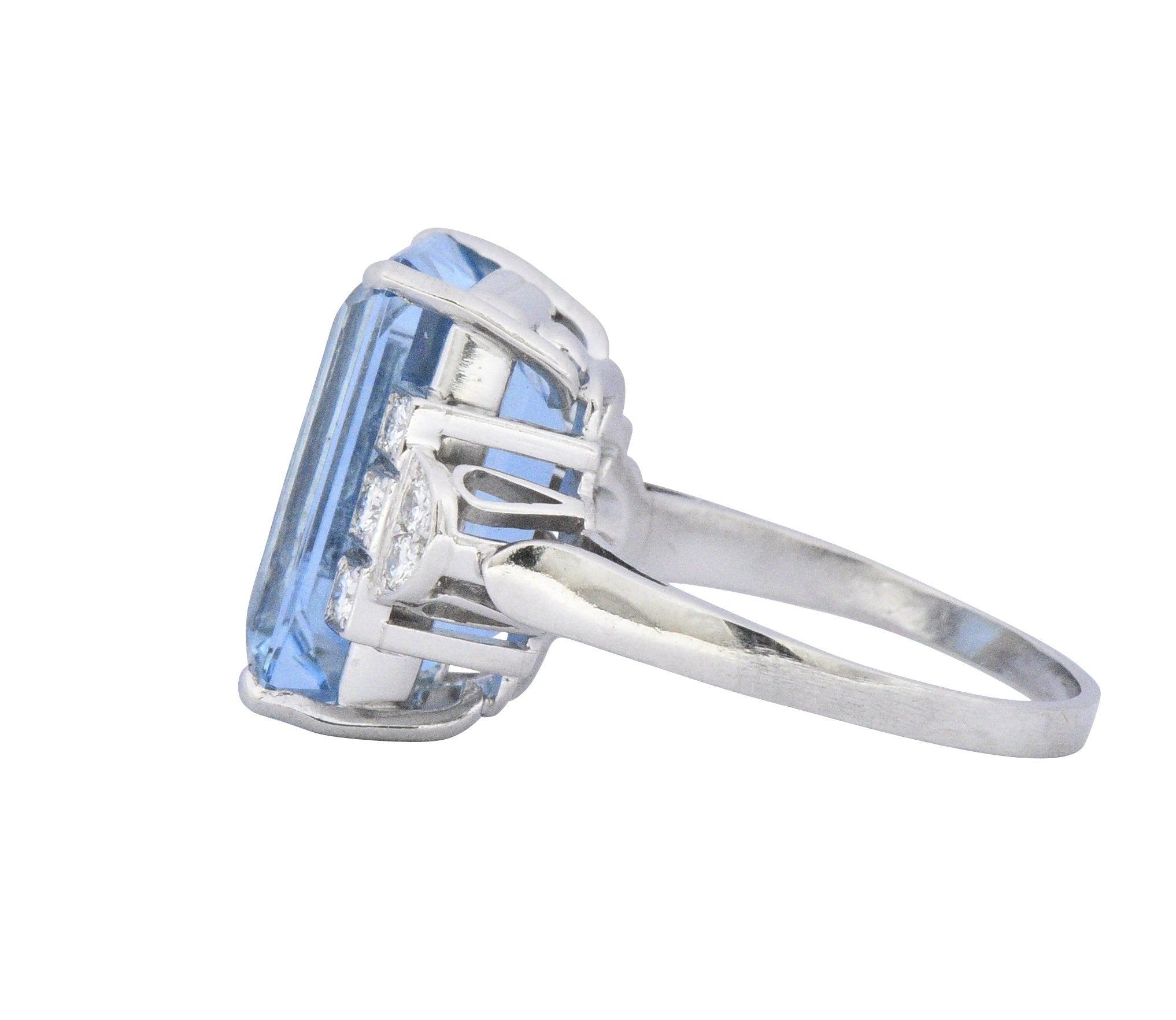 Art Deco 7.75 CTW Aquamarine Diamond Platinum Cocktail Ring Wilson's Estate Jewelry