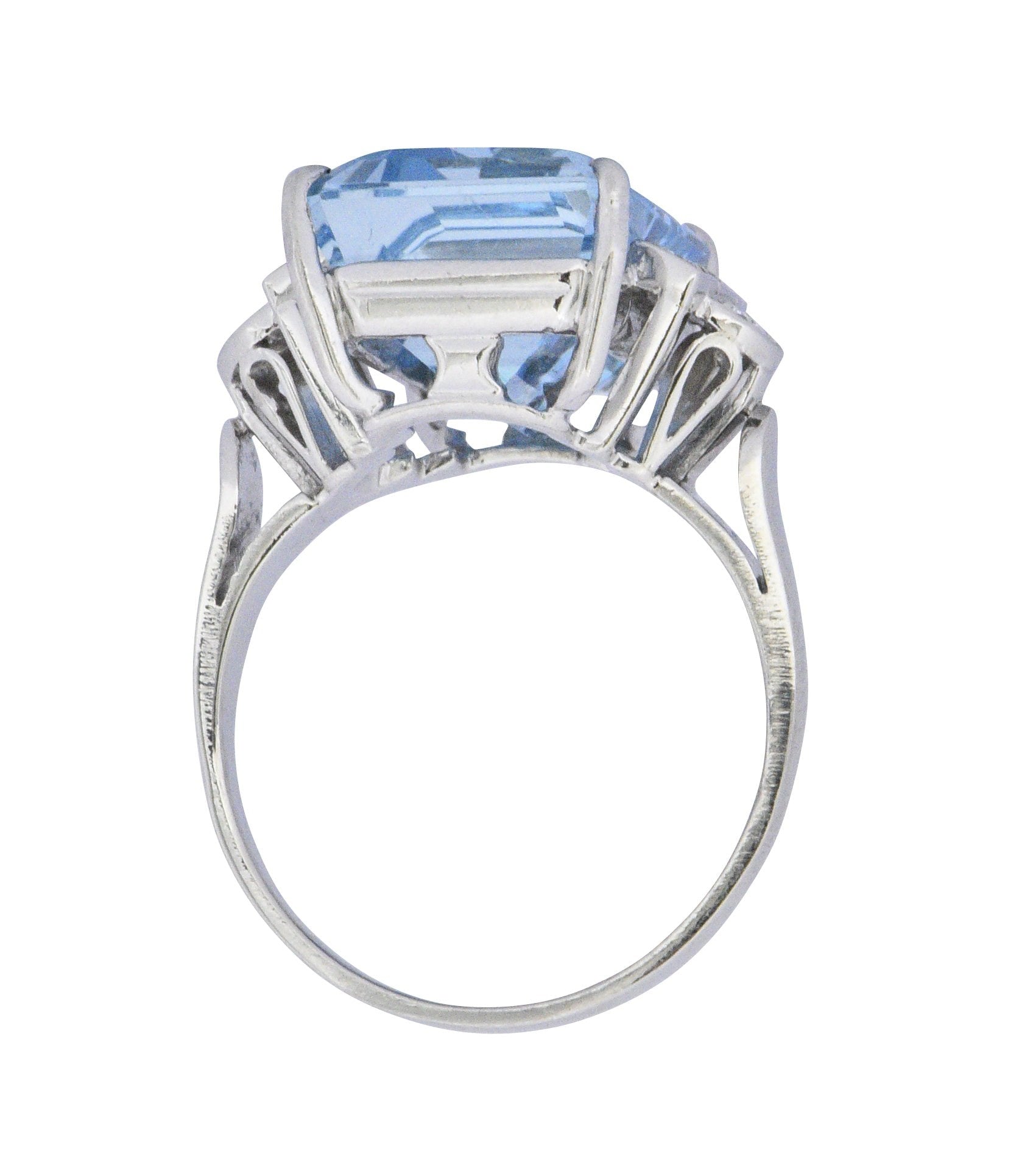 Art Deco 7.75 CTW Aquamarine Diamond Platinum Cocktail Ring Wilson's Estate Jewelry