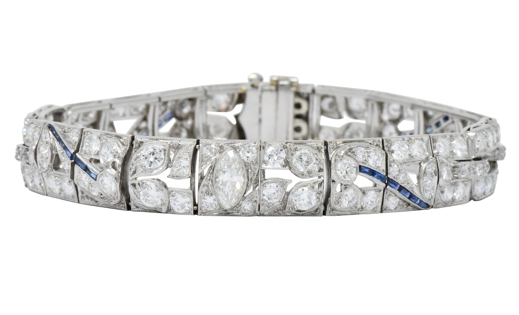 Art Deco 9.58 CTW Diamond Sapphire Platinum Bracelet - Wilson's Estate Jewelry