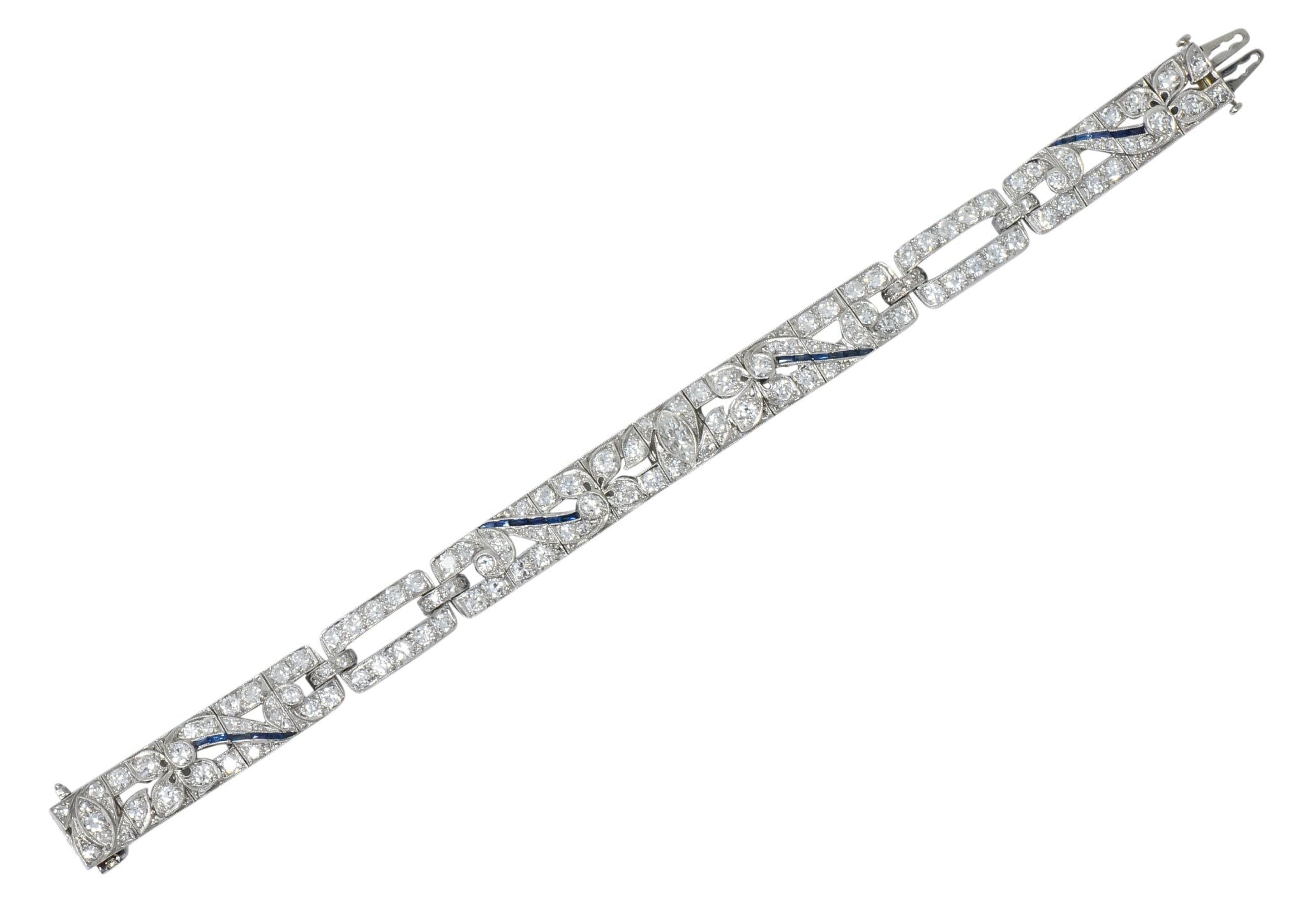 Art Deco 9.58 CTW Diamond Sapphire Platinum Bracelet - Wilson's Estate Jewelry