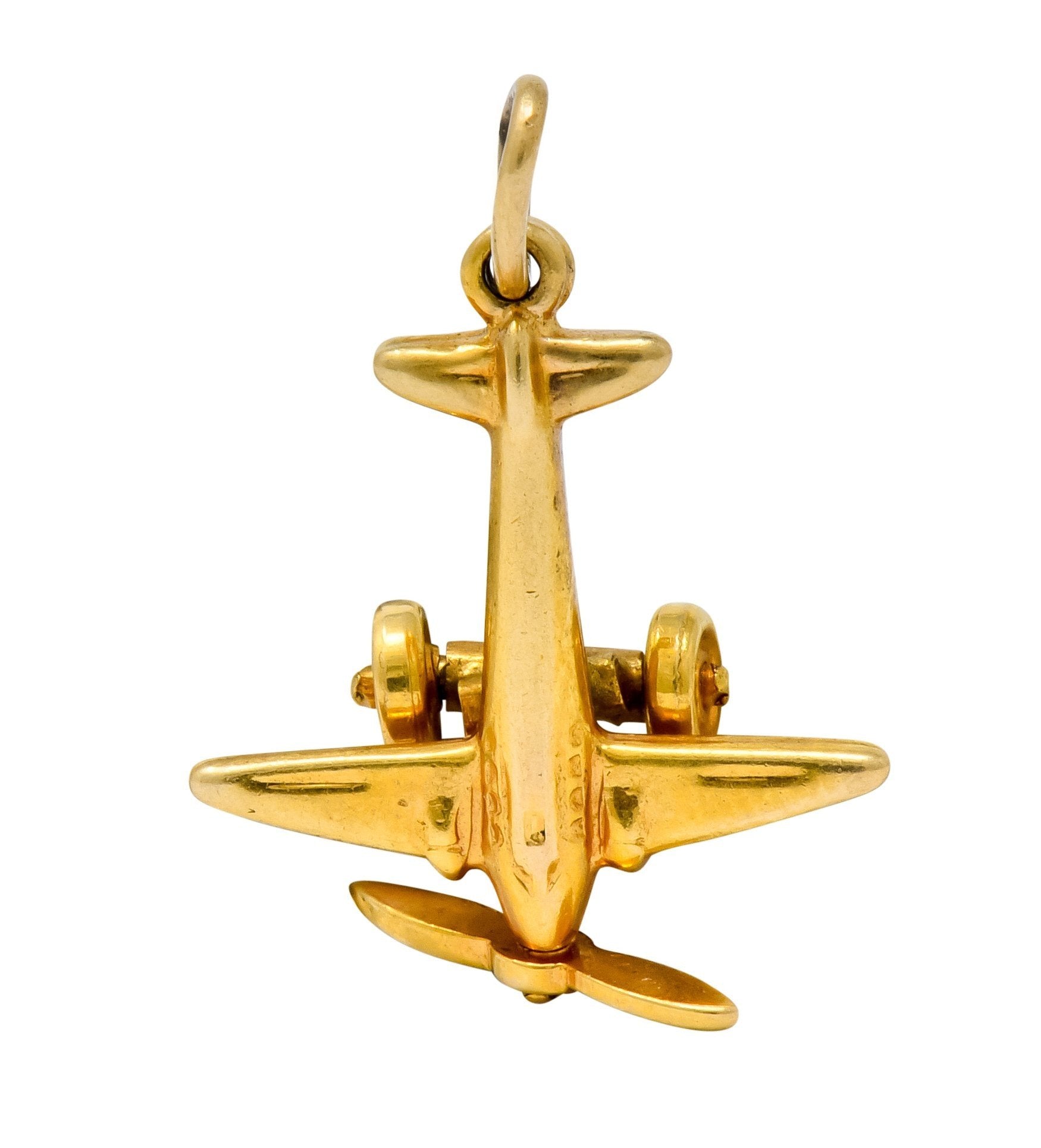 Art Deco Articulated 14 Karat Gold Propeller Plane Charm Circa 1930 - Wilson's Estate Jewelry