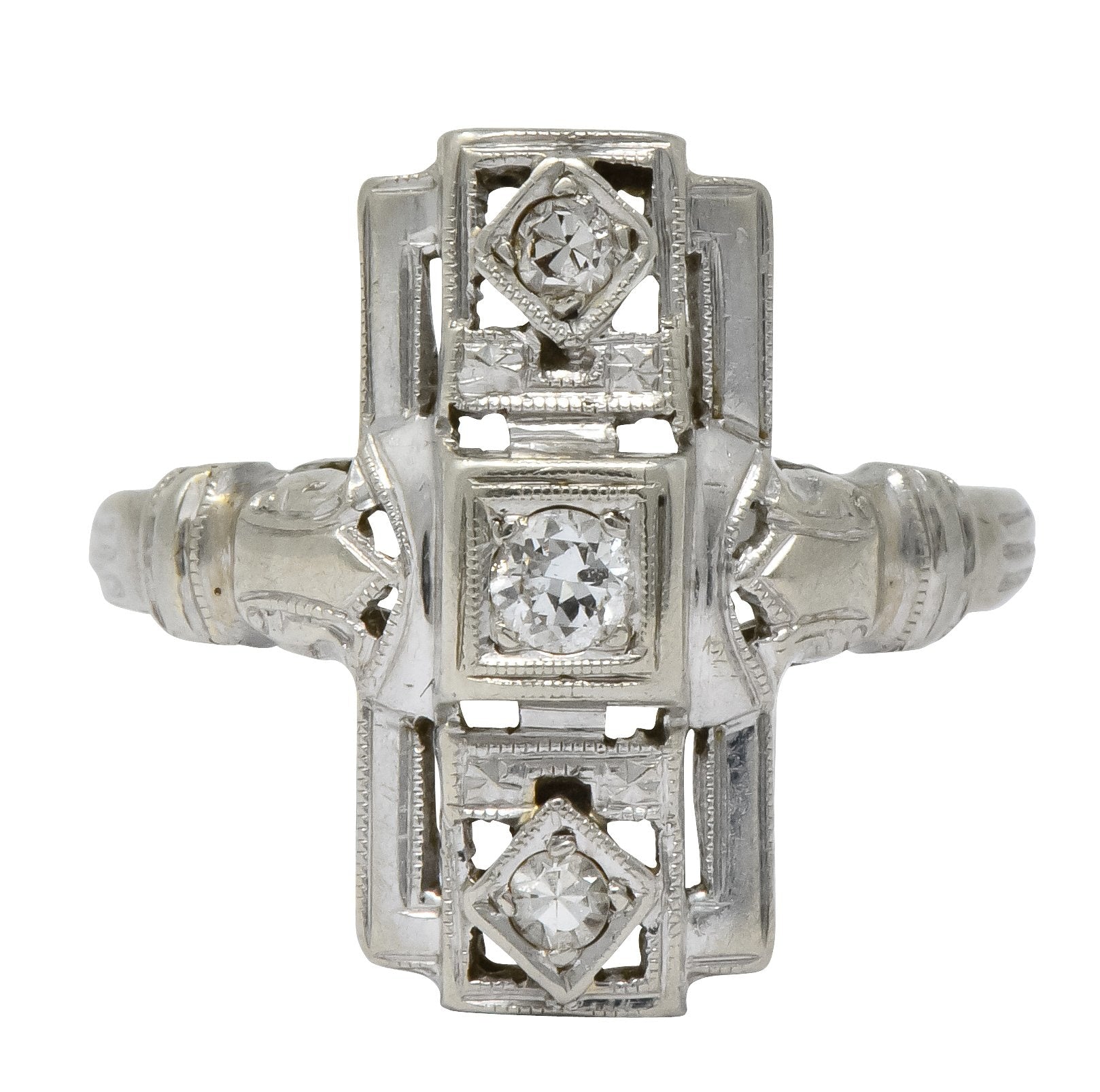 Art Deco Diamond 14 Karat White Gold Dinner Cocktail Ring - Wilson's Estate Jewelry