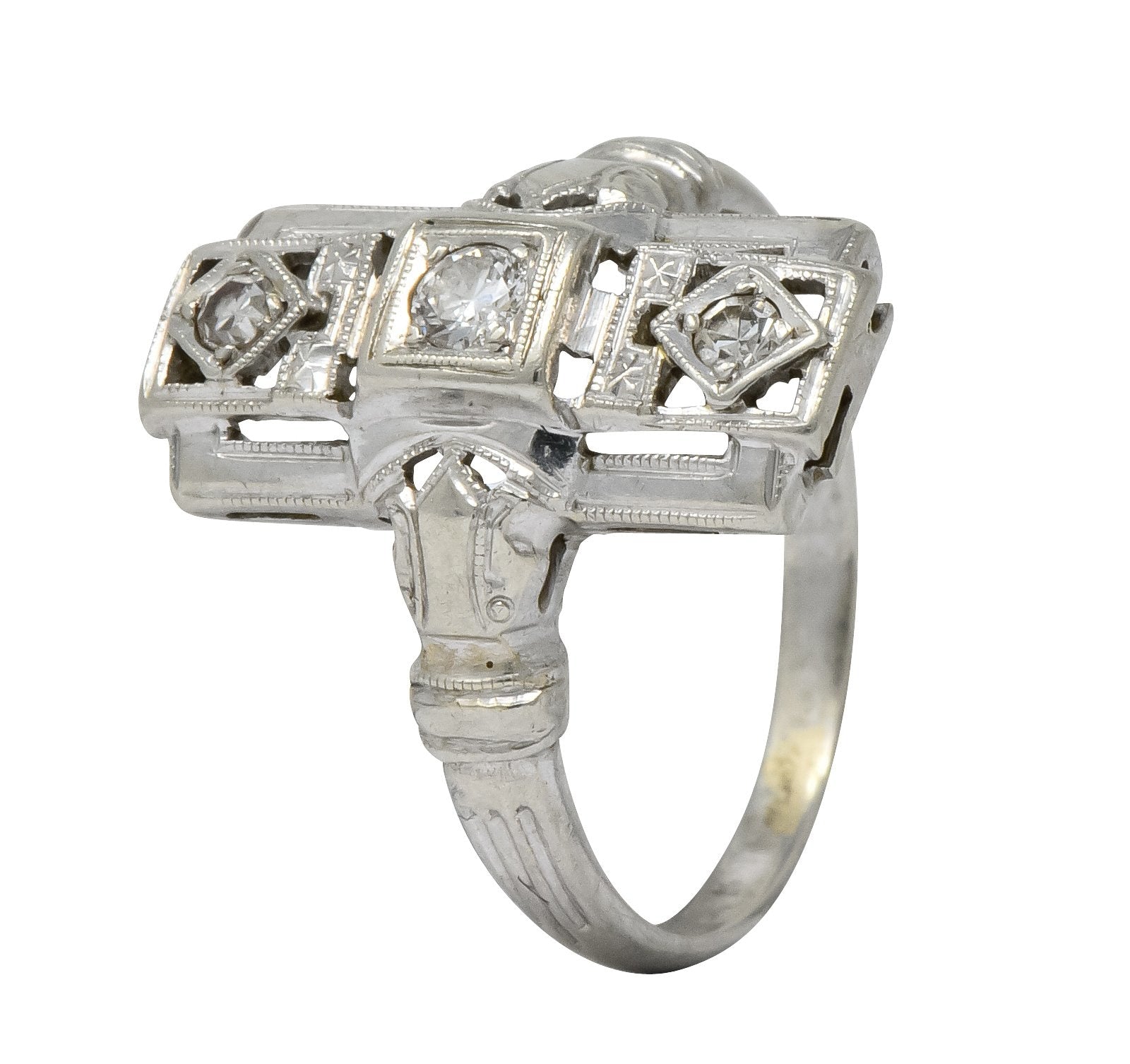 Art Deco Diamond 14 Karat White Gold Dinner Cocktail Ring - Wilson's Estate Jewelry