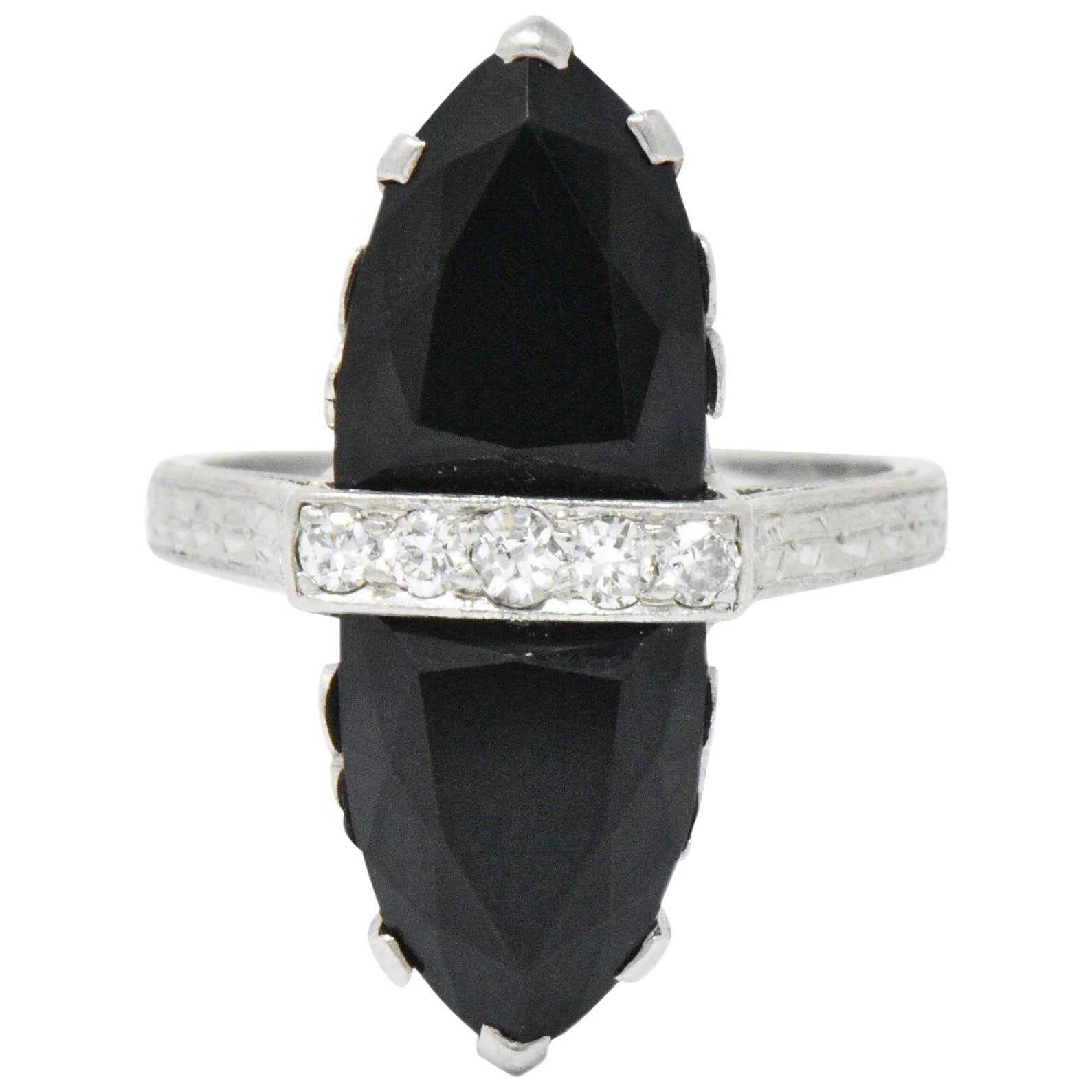 Art Deco Diamond Onyx Platinum Ring Wilson's Estate Jewelry