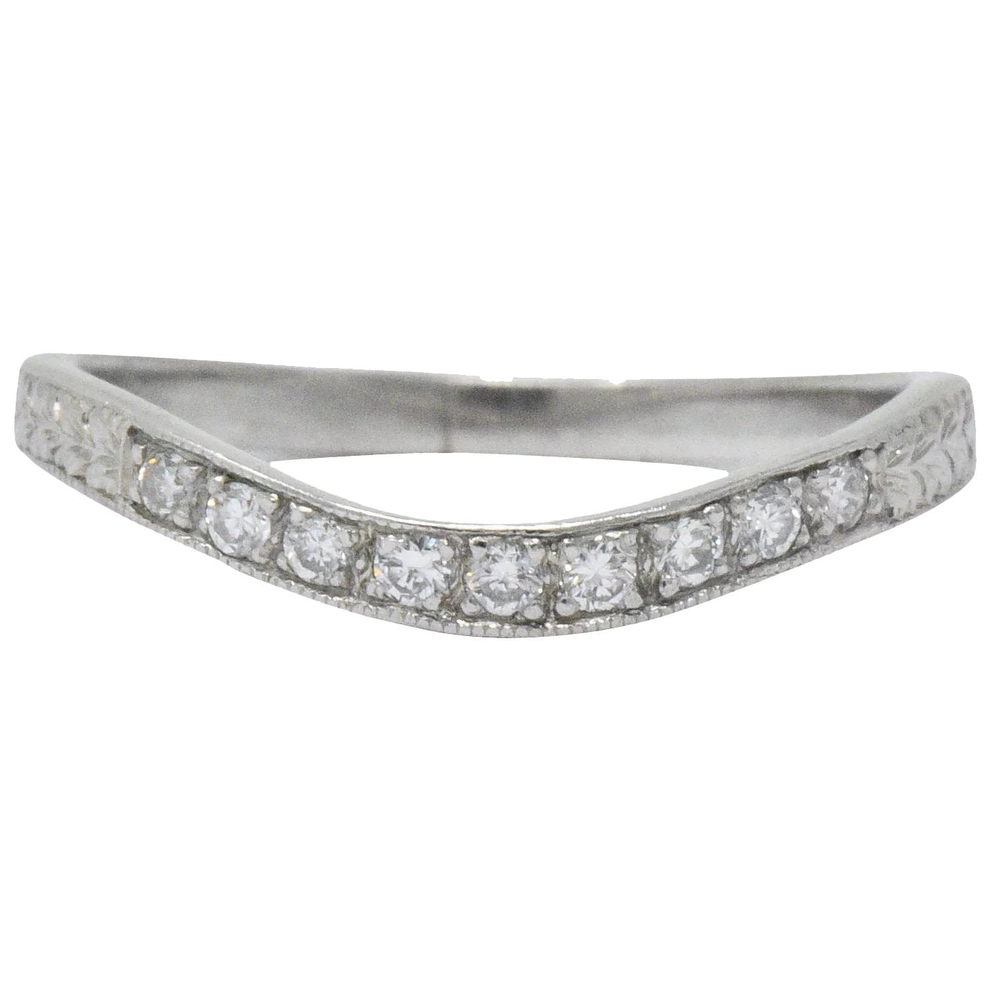 Art Deco Diamond Platinum Contoured Wedding Band Ring Wilson's Estate Jewelry