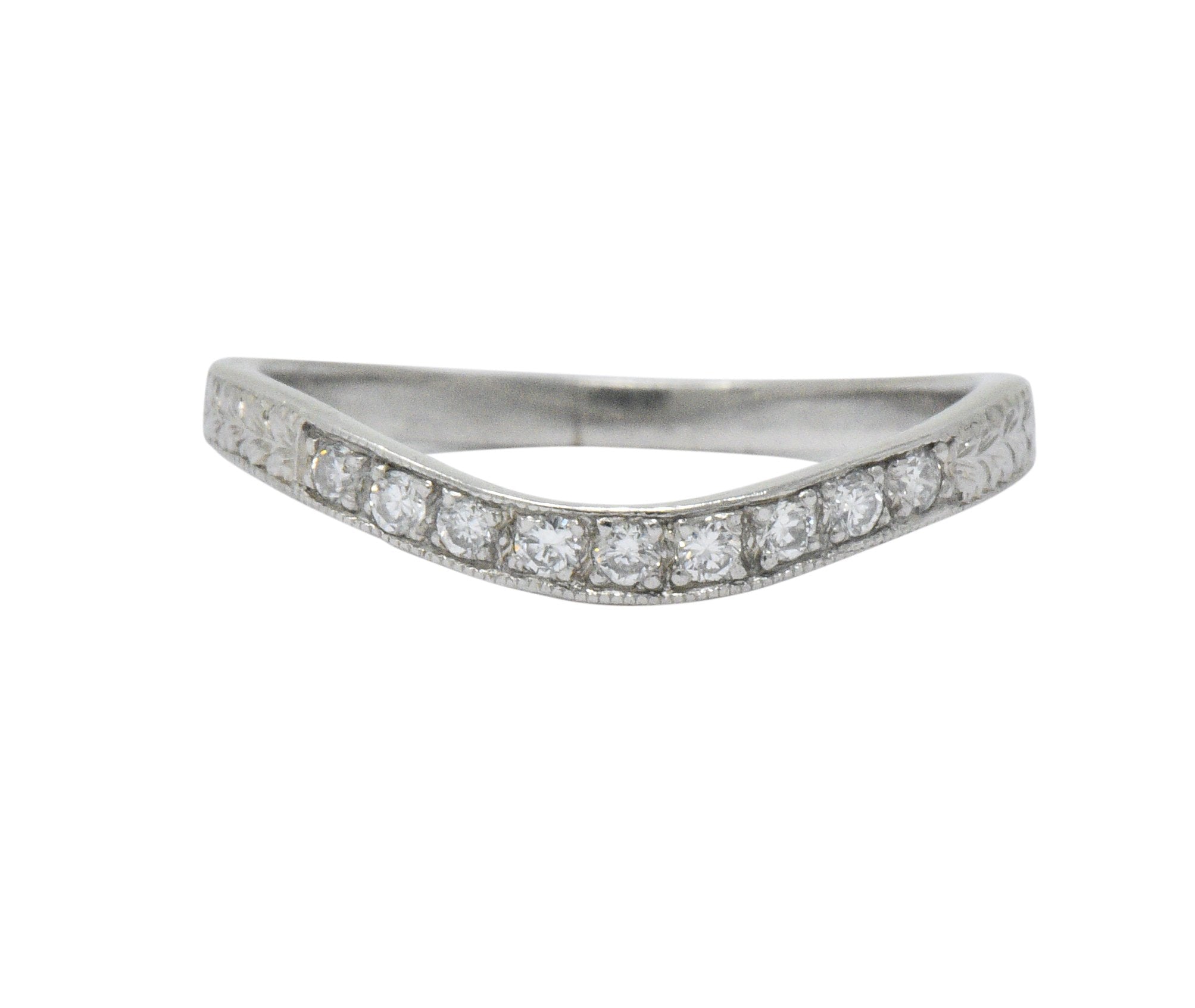 Art Deco Diamond Platinum Contoured Wedding Band Ring Wilson's Estate Jewelry