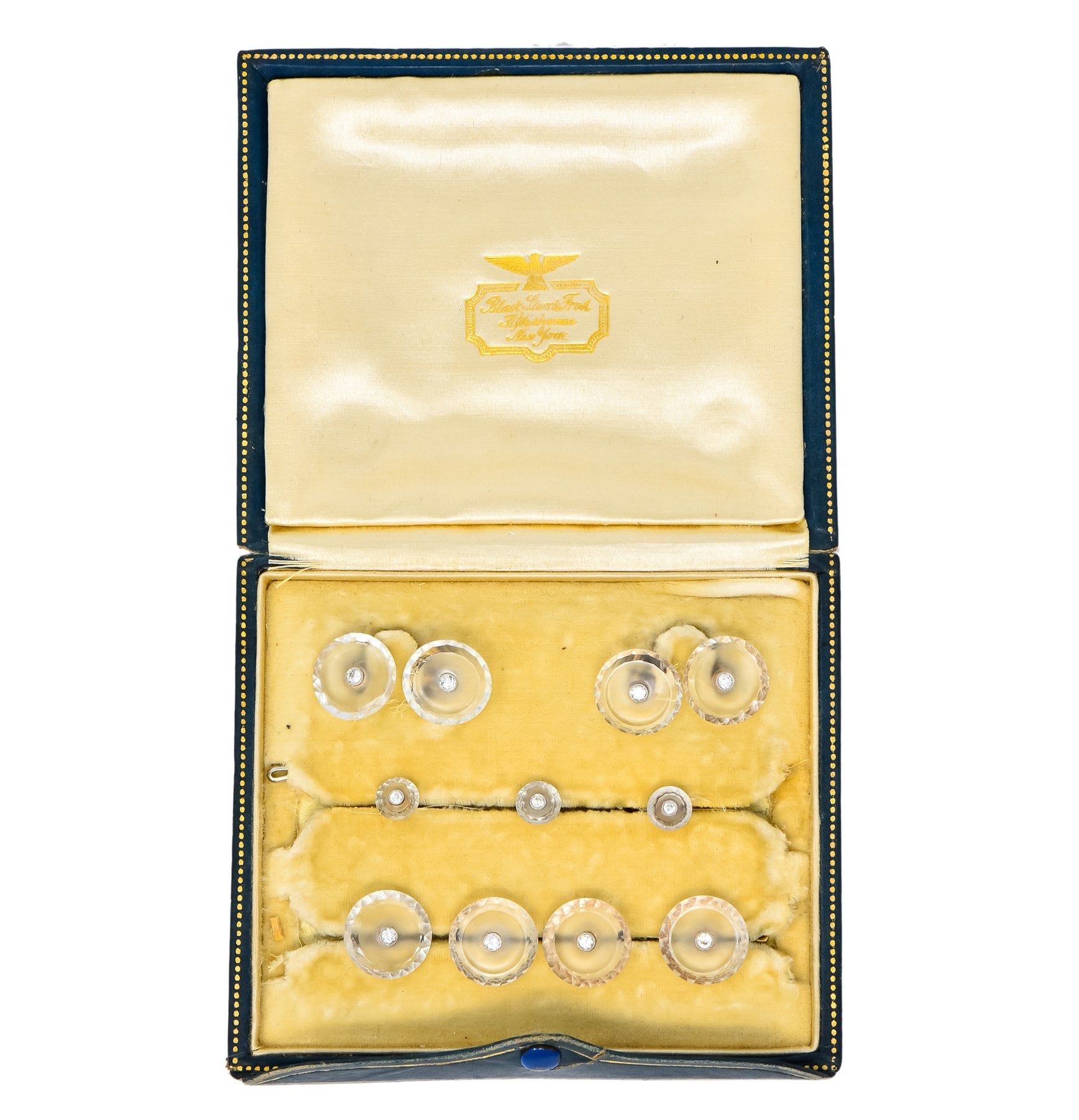 Art Deco Diamond Rock Crystal Men's 14 Karat Gold Cufflink Dress Set - Wilson's Estate Jewelry