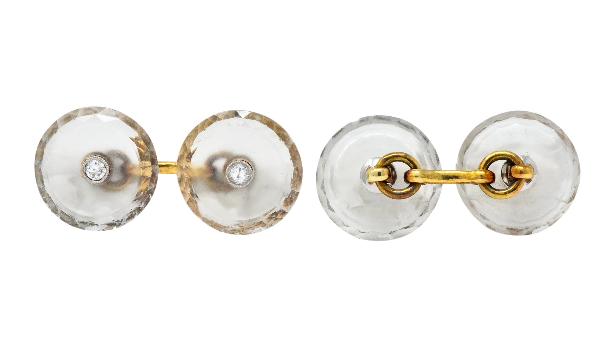 Art Deco Diamond Rock Crystal Men's 14 Karat Gold Cufflink Dress Set - Wilson's Estate Jewelry