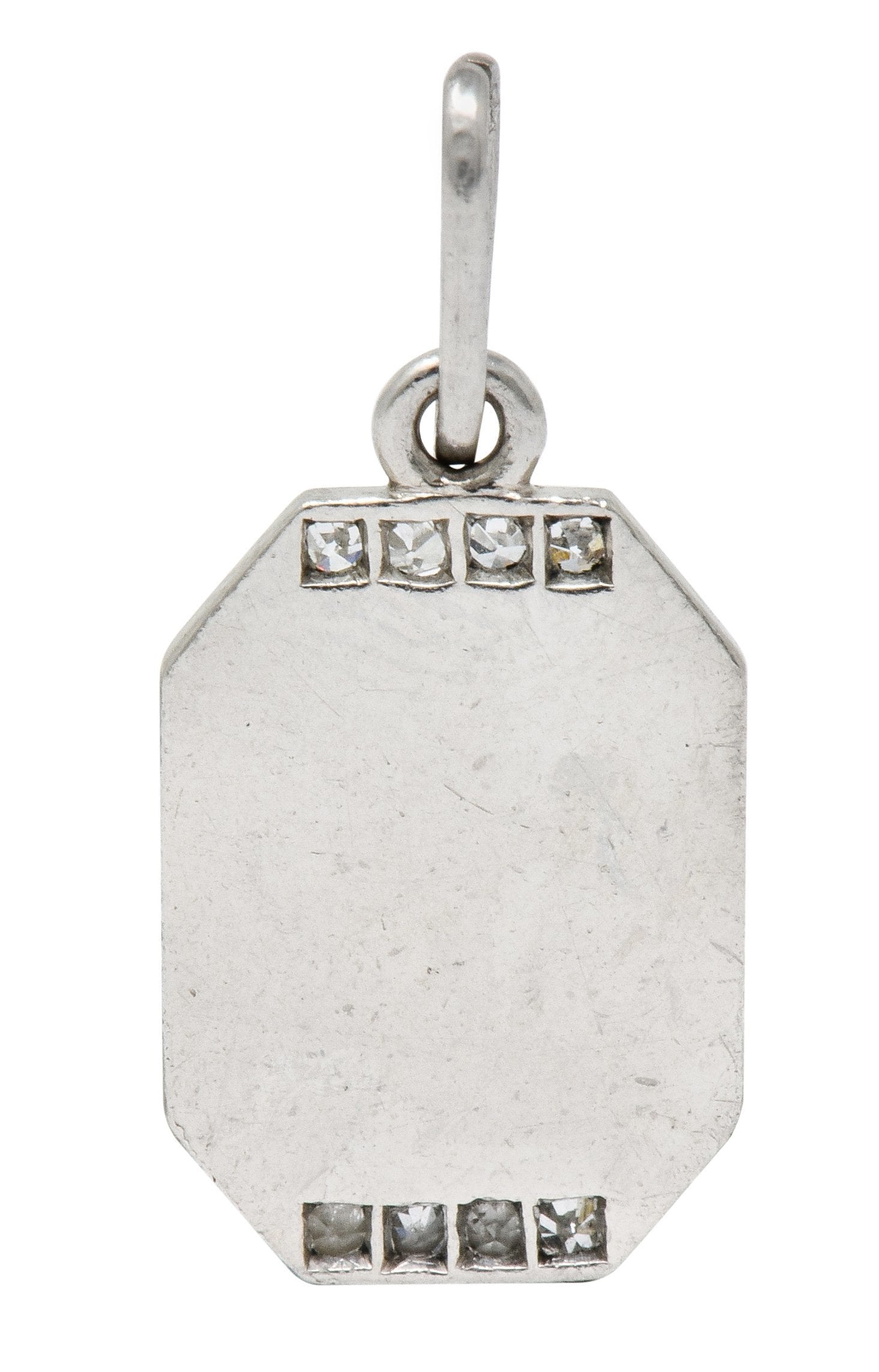 Art Deco French Enamel Diamond Platinum Qu Hier Que Demain Love Poem Charm - Wilson's Estate Jewelry