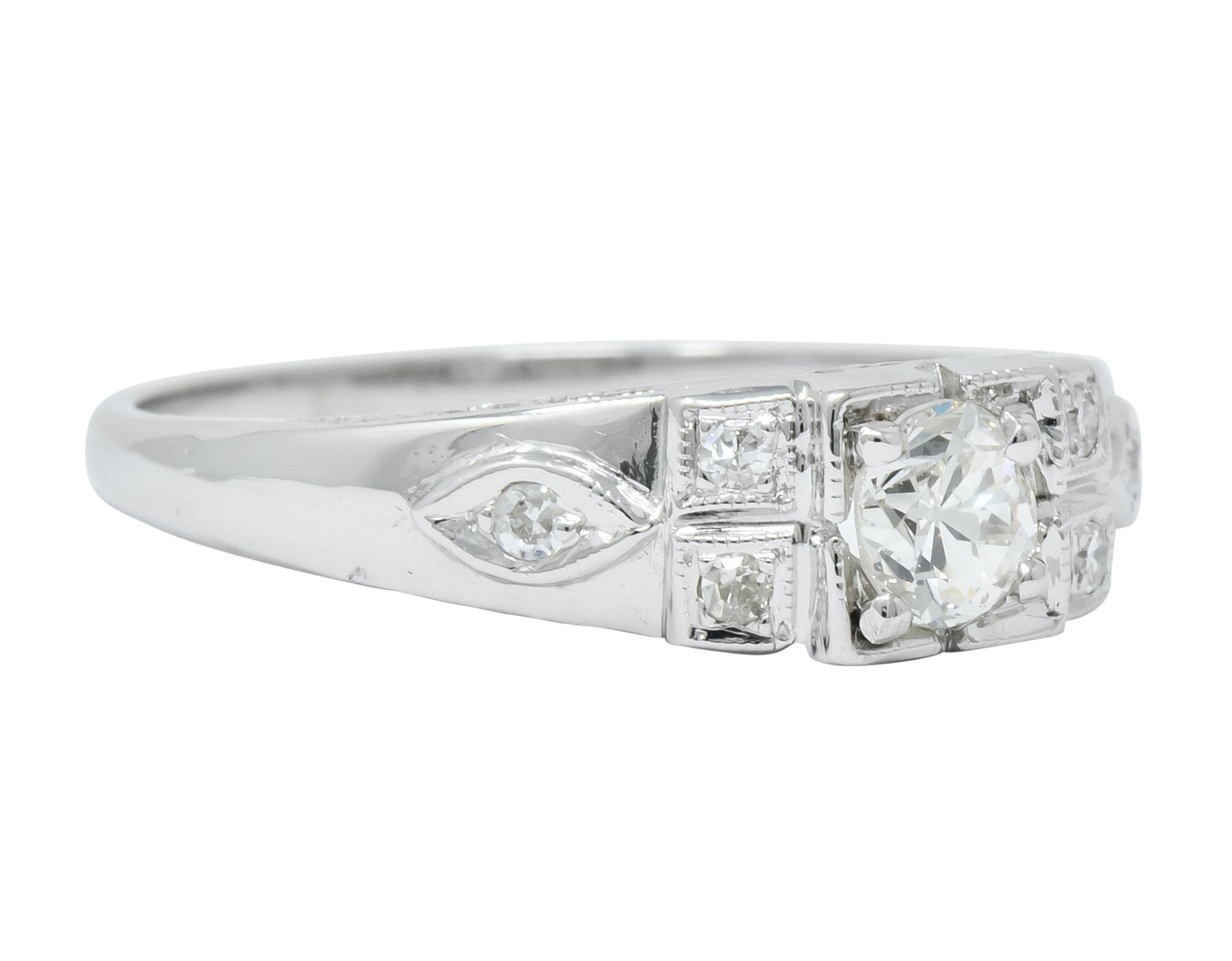 Art Deco Old European Cut Diamond 18 Karat White Gold Engagement Ring - Wilson's Estate Jewelry