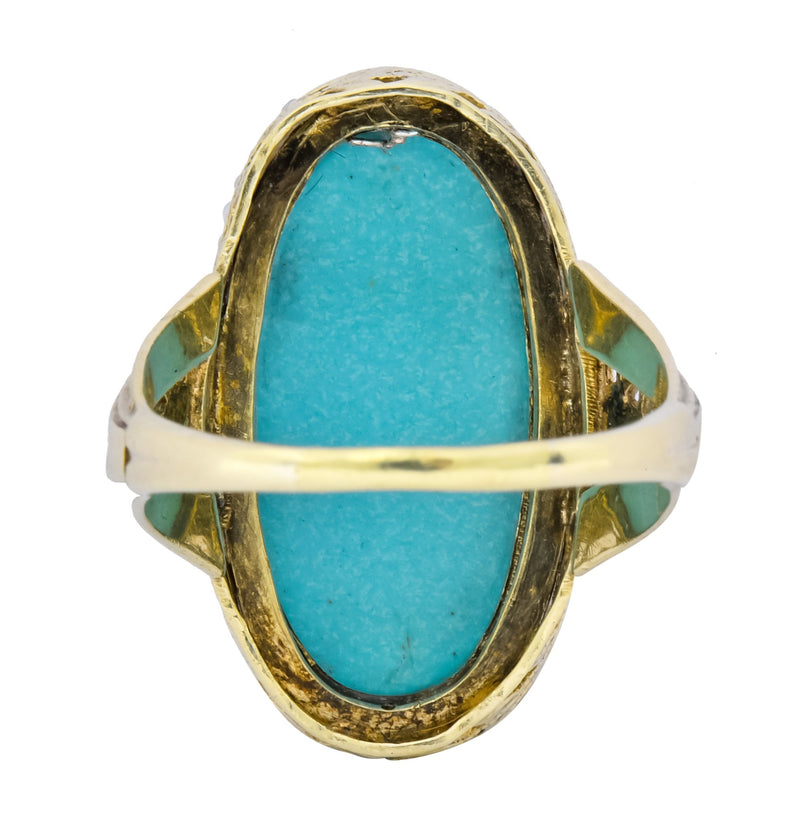 Art Deco Turquoise Seed Pearl 14 Karat Gold Fashion Ring - Wilson's Estate Jewelry
