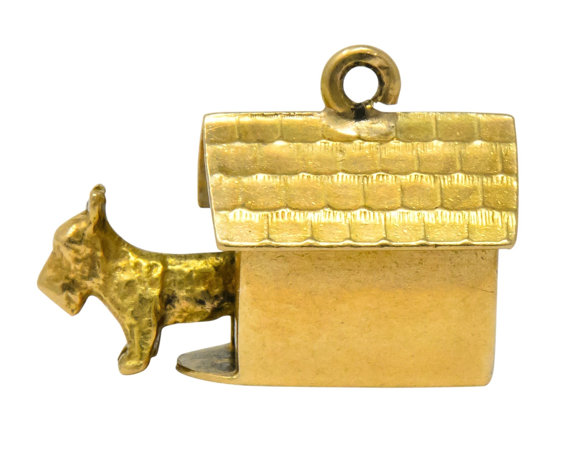 Art Nouveau 14 Karat Gold Articulated Scottish Terrier Dog House Charm - Wilson's Estate Jewelry