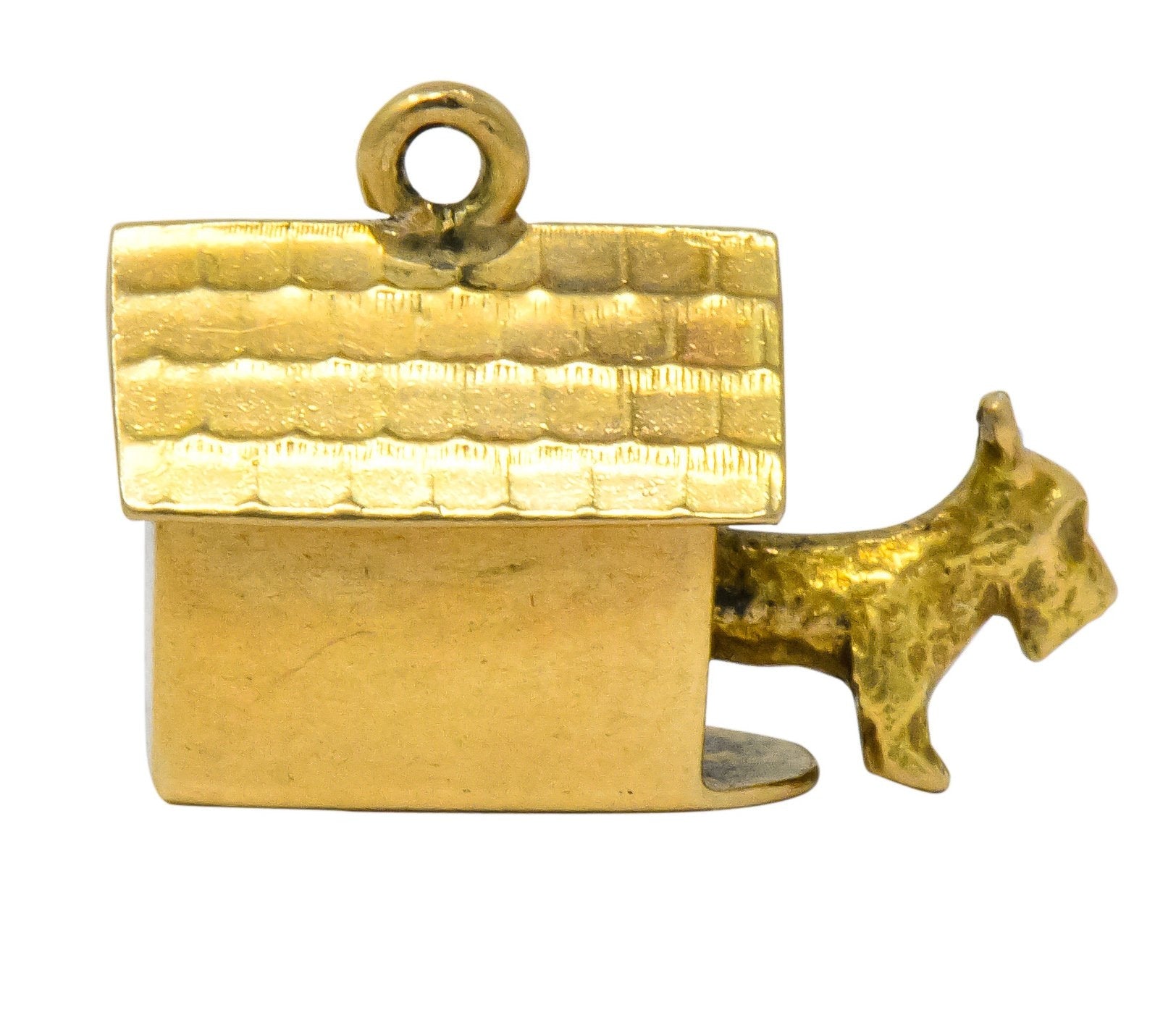 Art Nouveau 14 Karat Gold Articulated Scottish Terrier Dog House Charm - Wilson's Estate Jewelry