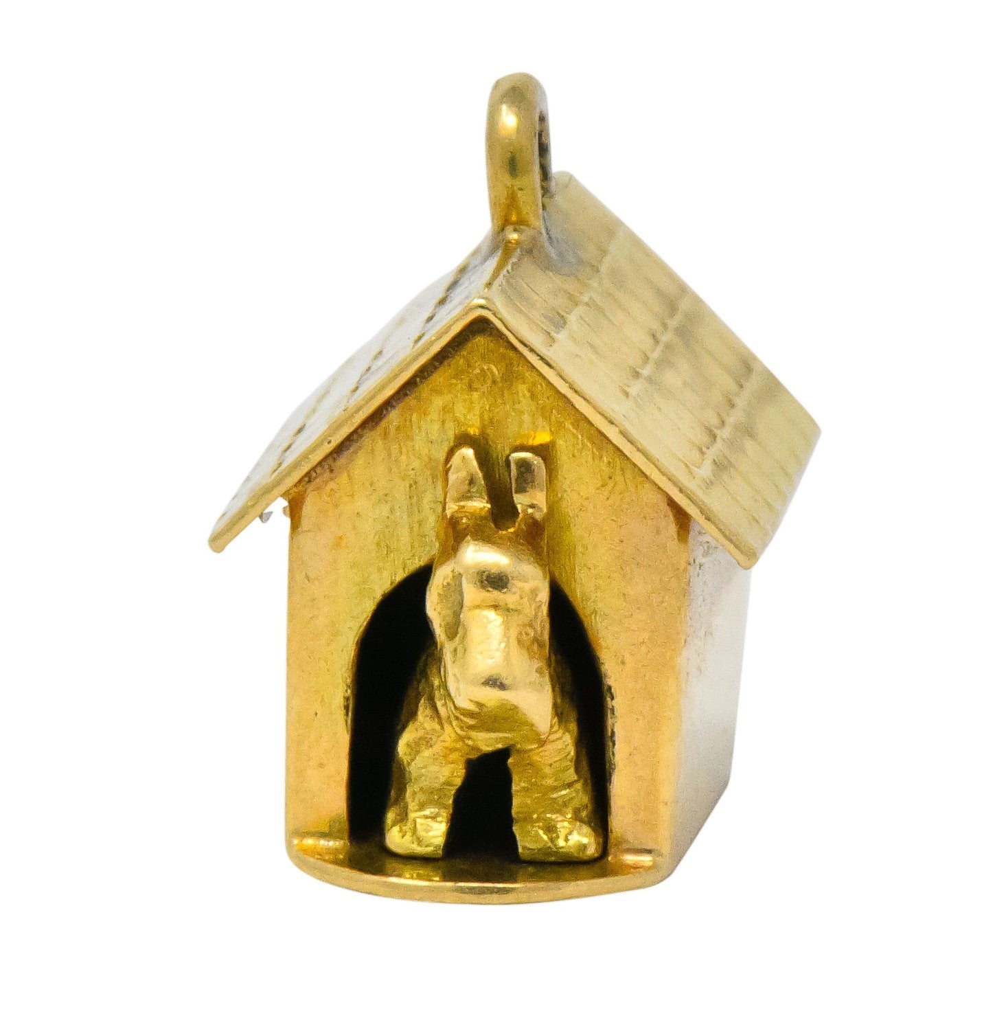 Art Nouveau 14 Karat Gold Articulated Scottish Terrier Dog House Charm - Wilson's Estate Jewelry