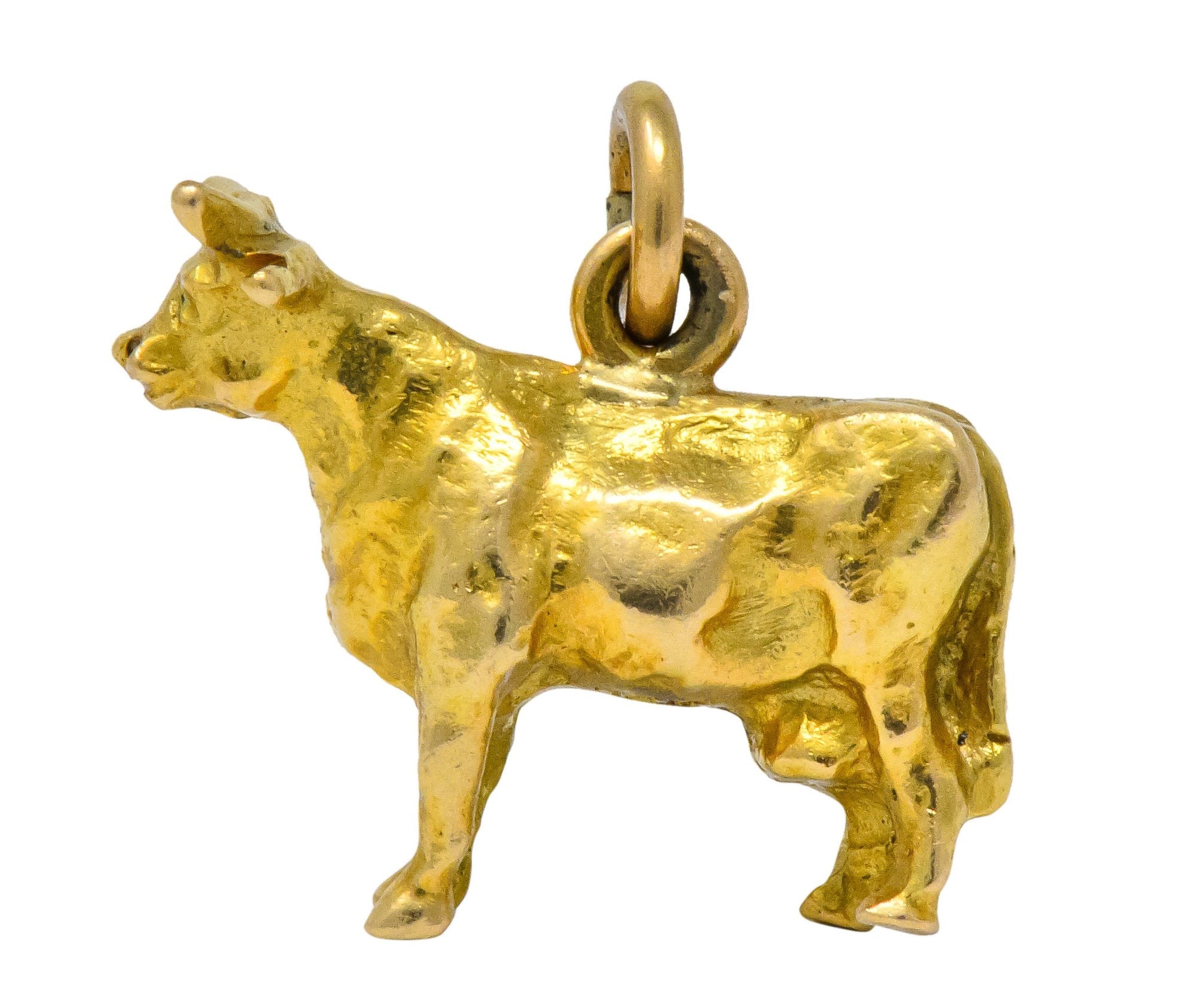 Art Nouveau 14 Karat Gold Horned Guernsey Dairy Cow Charm - Wilson's Estate Jewelry