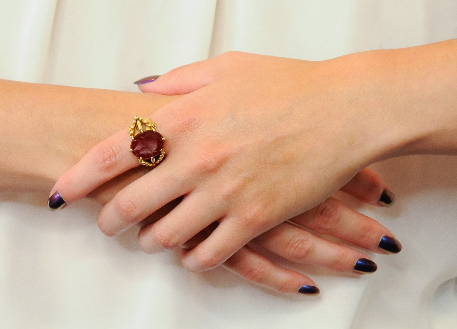 Art Nouveau Carnelian Intaglio 18 Karat Gold Greek Warrior Signet Ring - Wilson's Estate Jewelry