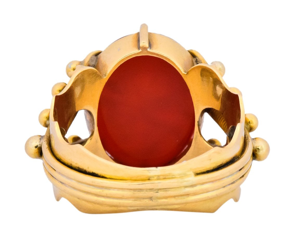 Art Nouveau Carnelian Intaglio 18 Karat Gold Greek Warrior Signet Ring - Wilson's Estate Jewelry