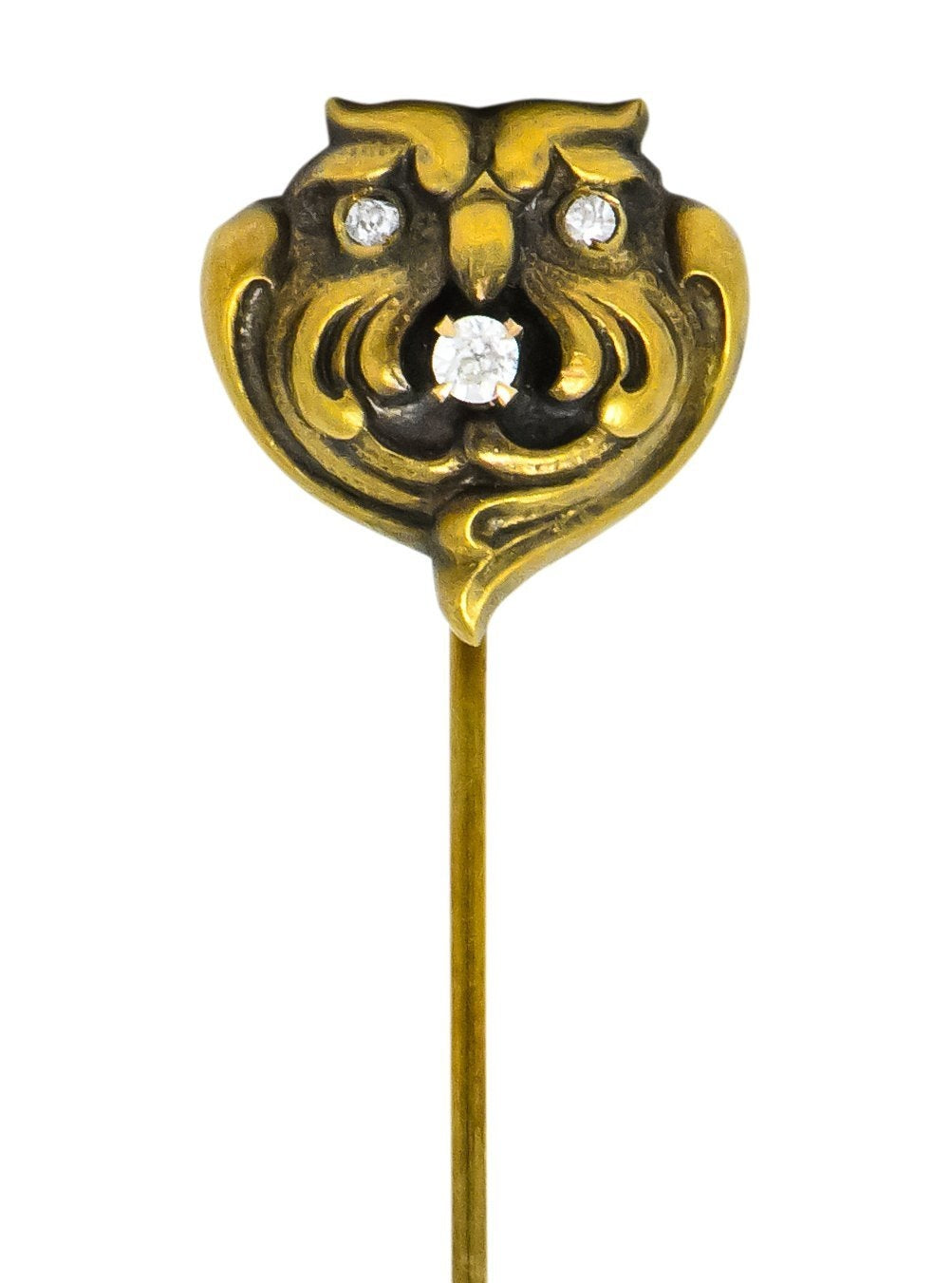 Art Nouveau Diamond 10 Karat Gold Stylized Owl Stickpin - Wilson's Estate Jewelry