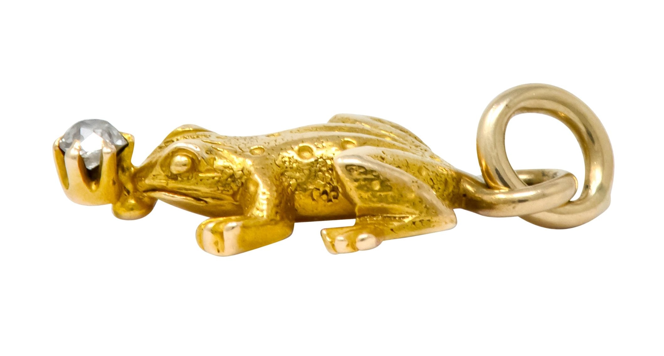 Art Nouveau Diamond 14 Karat Gold Detailed Frog Charm - Wilson's Estate Jewelry