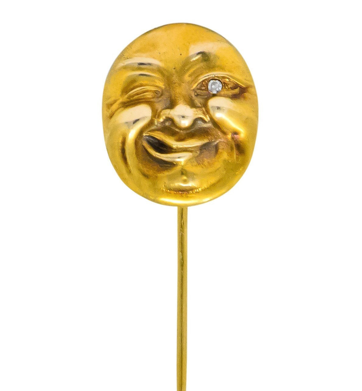 Art Nouveau Diamond 14 Karat Gold Winking Man In The Moon Stickpin - Wilson's Estate Jewelry