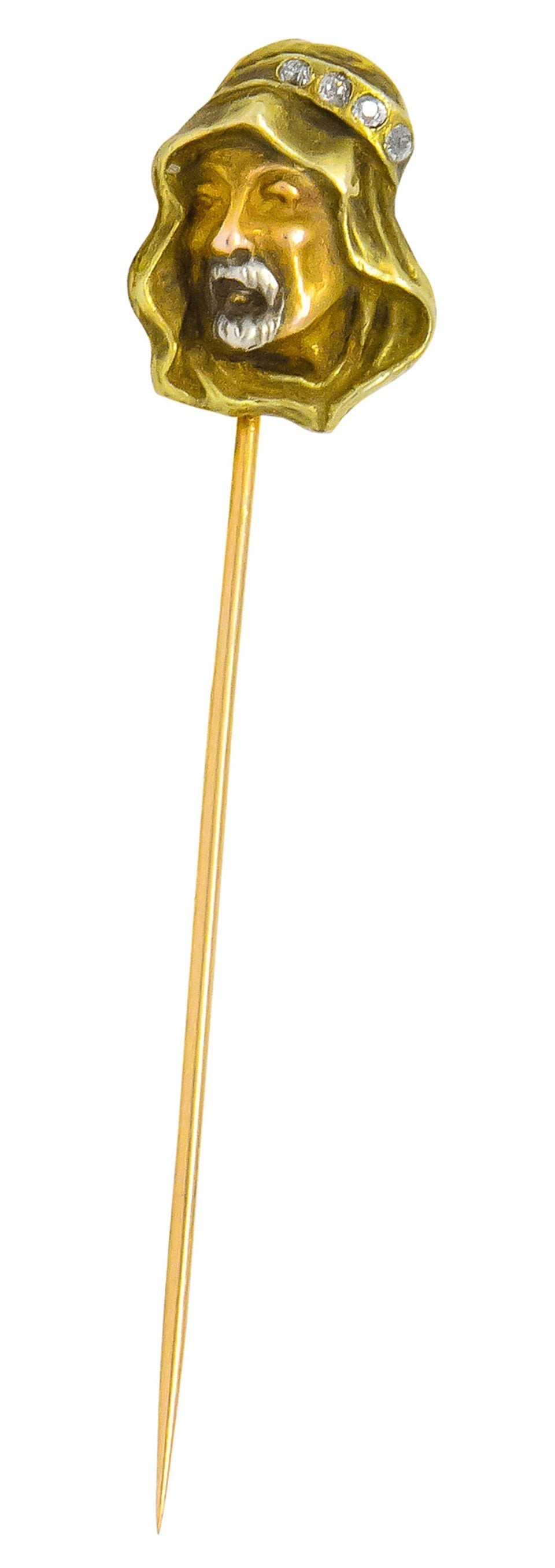 Art Nouveau Diamond 14 Karat Tri-Colored Gold Prophet Stickpin - Wilson's Estate Jewelry