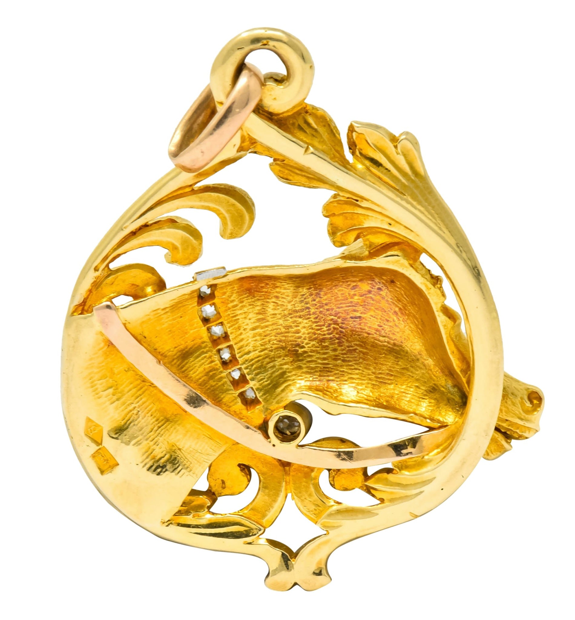 Art Nouveau Diamond 18 Karat Yellow Gold Horse Equestrian Pendant - Wilson's Estate Jewelry