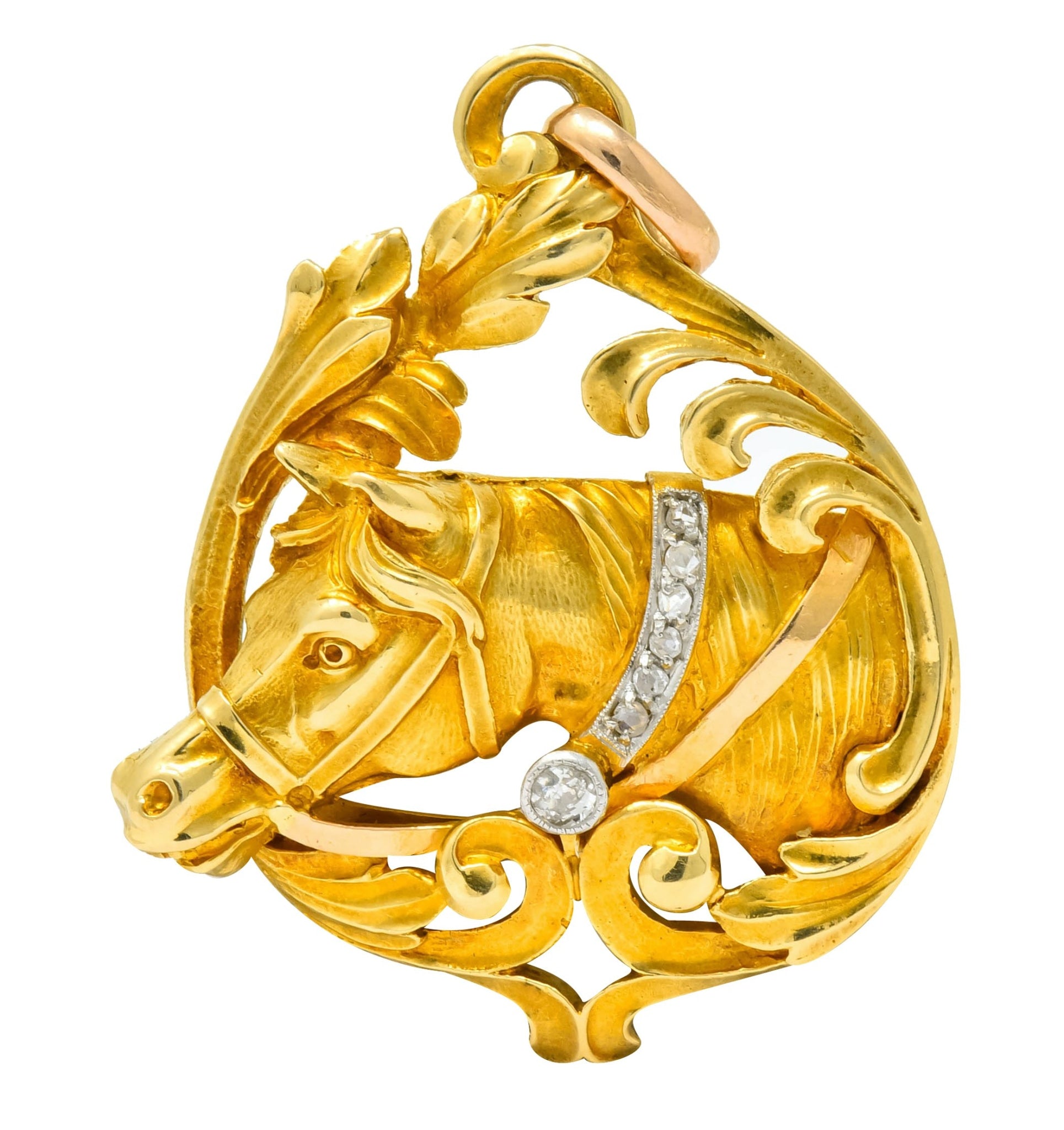 Art Nouveau Diamond 18 Karat Yellow Gold Horse Equestrian Pendant - Wilson's Estate Jewelry