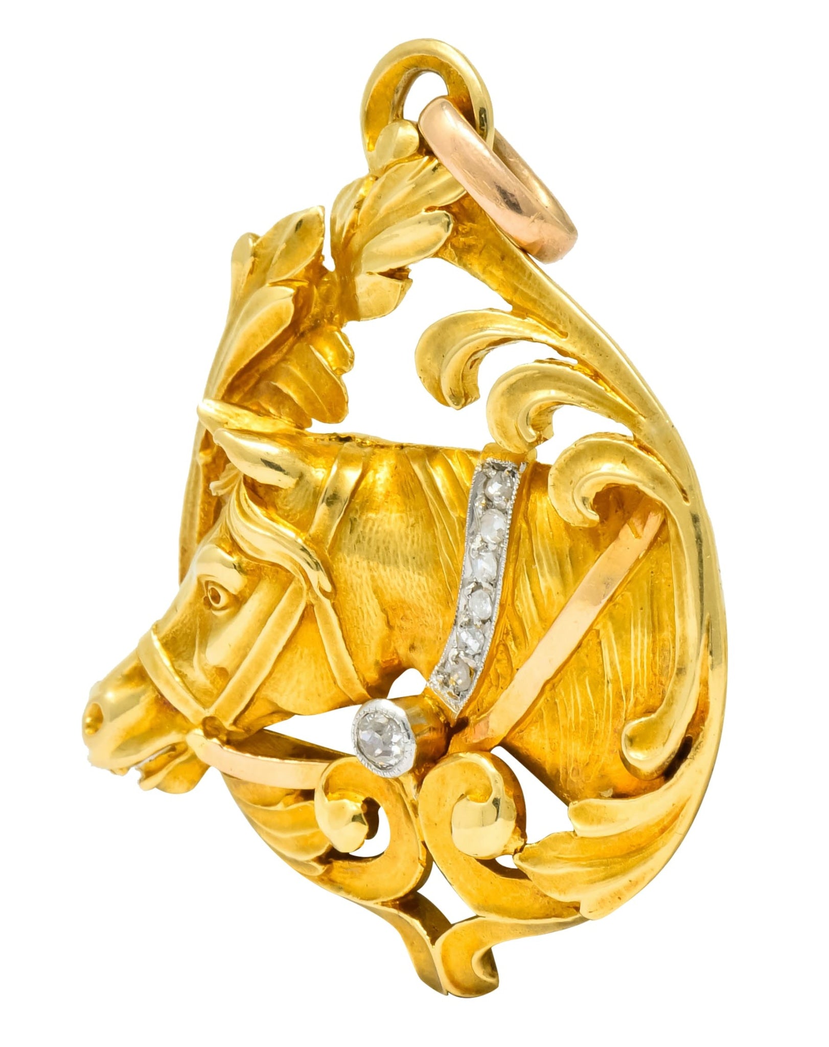 Art Nouveau Diamond 18 Karat Yellow Gold Horse Equestrian Pendant - Wilson's Estate Jewelry