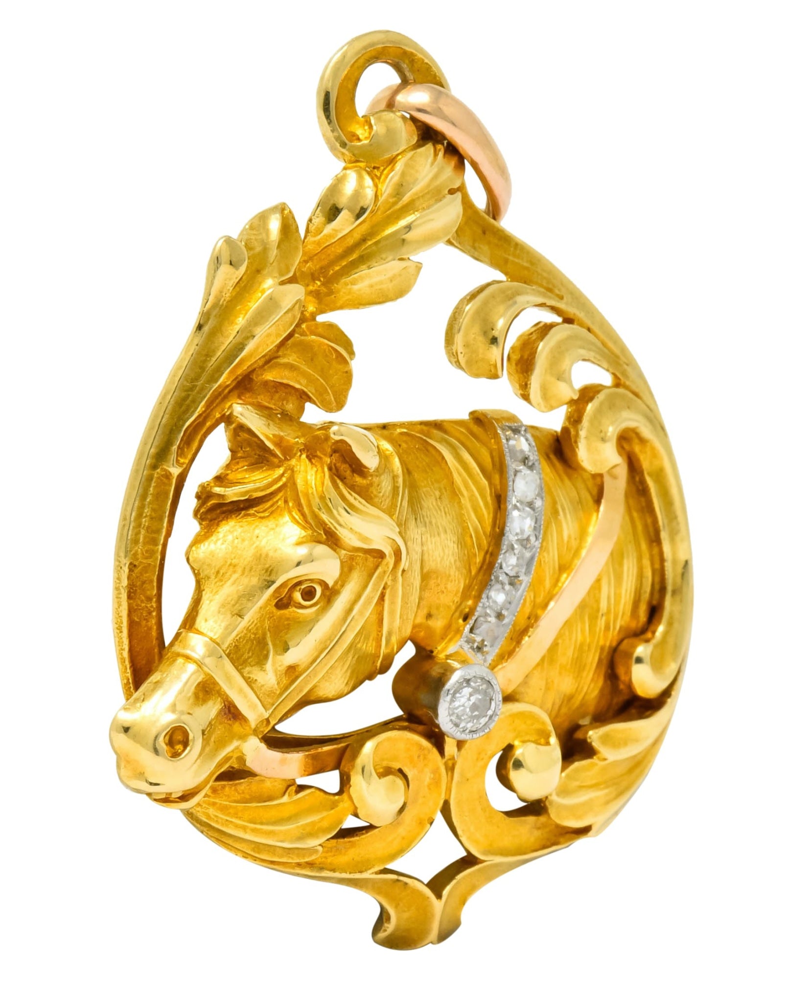 Art Nouveau Diamond 18 Karat Yellow Gold Horse Equestrian Pendant - Wilson's Estate Jewelry