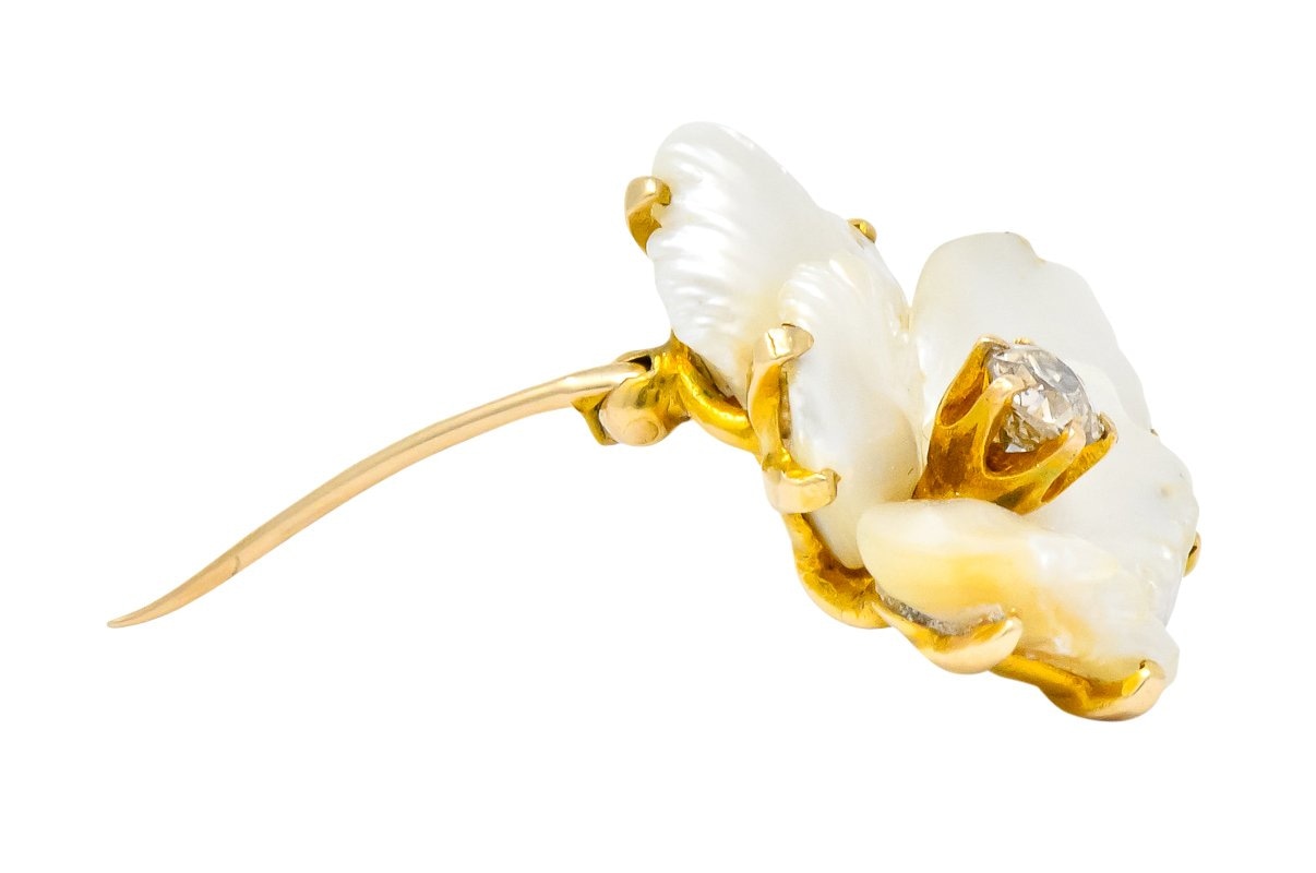 Art Nouveau Diamond Baroque Pearl 14 Karat Gold Pansy Flower Pendant Brooch - Wilson's Estate Jewelry