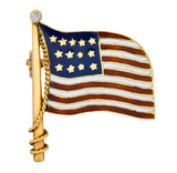 Art Nouveau Diamond Enamel 14 Karat Gold United States Patriotic Flag Pin - Wilson's Estate Jewelry