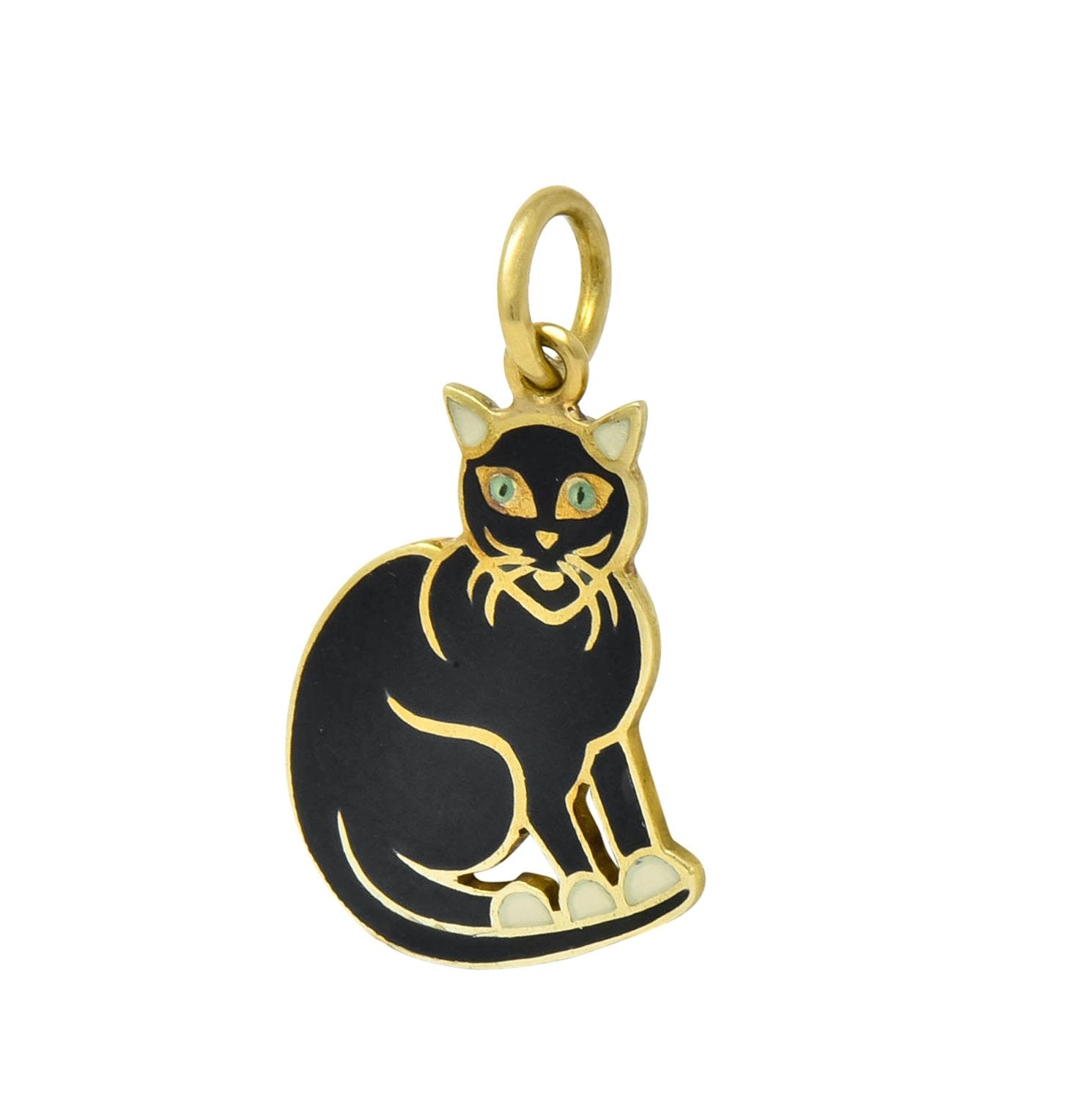 Art Nouveau Enamel 14 Karat Gold Cat Charm - Wilson's Estate Jewelry