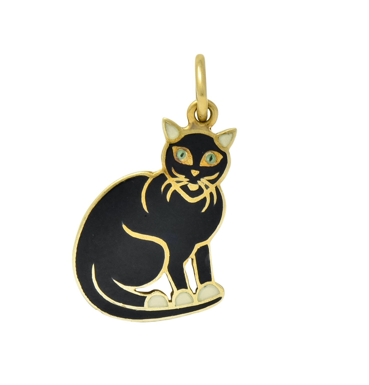 Art Nouveau Enamel 14 Karat Gold Cat Charm - Wilson's Estate Jewelry