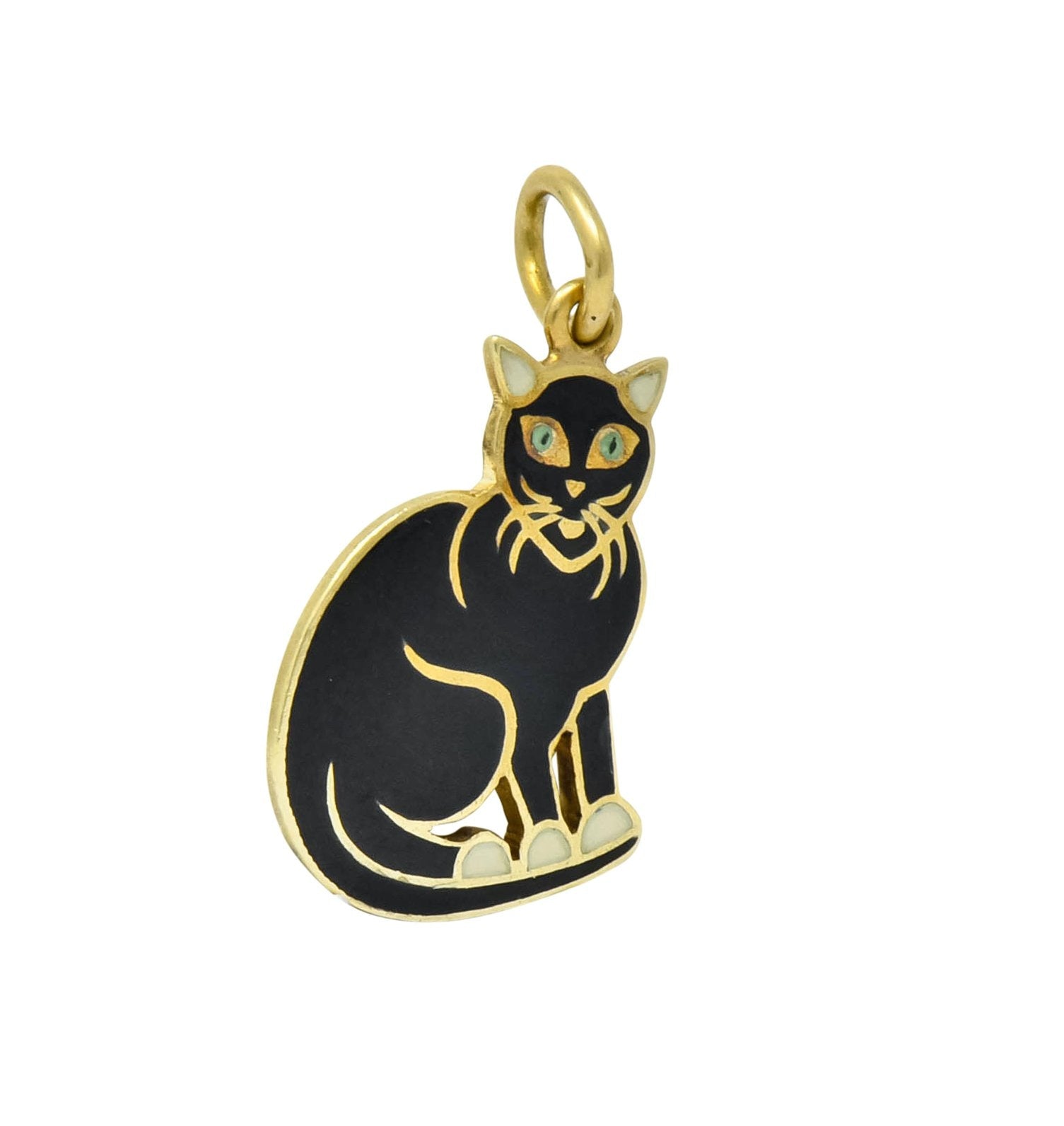 Art Nouveau Enamel 14 Karat Gold Cat Charm - Wilson's Estate Jewelry