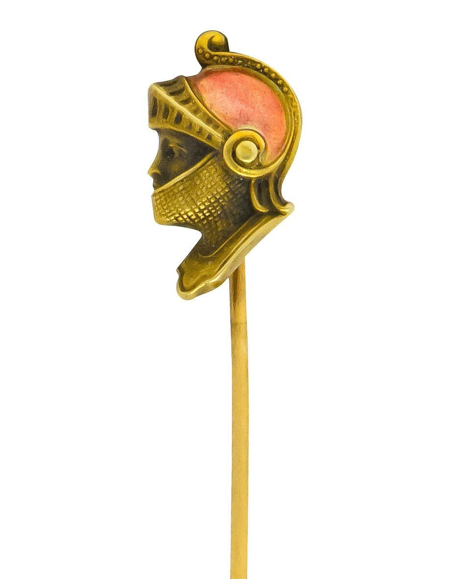 Art Nouveau Enamel 14 Karat Gold Knight Stickpin - Wilson's Estate Jewelry