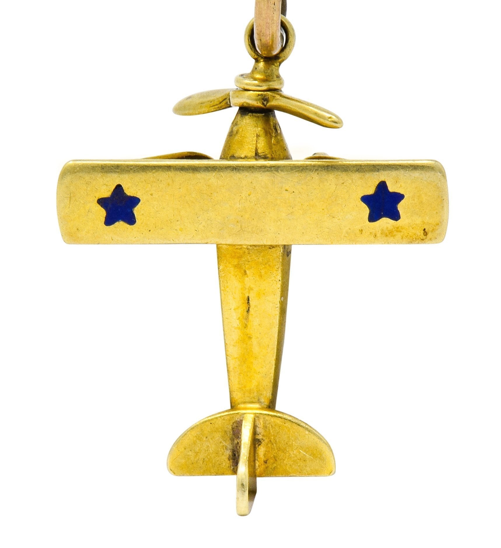 Art Nouveau Enamel 14 Karat Gold Star Propeller Plane Charm - Wilson's Estate Jewelry