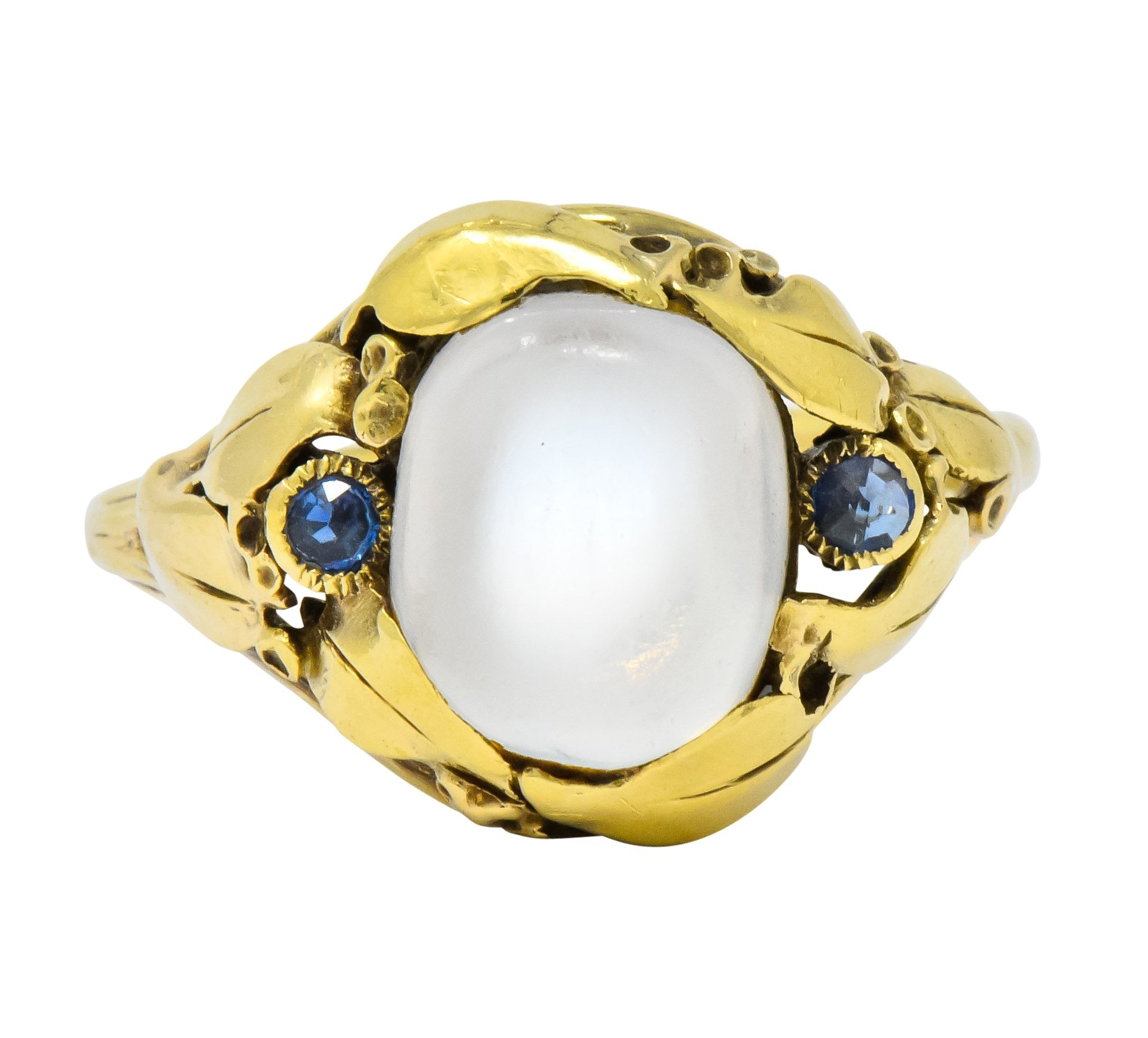 Art Nouveau Moonstone Sapphire 14 Karat Gold Ring Circa 1905 - Wilson's Estate Jewelry