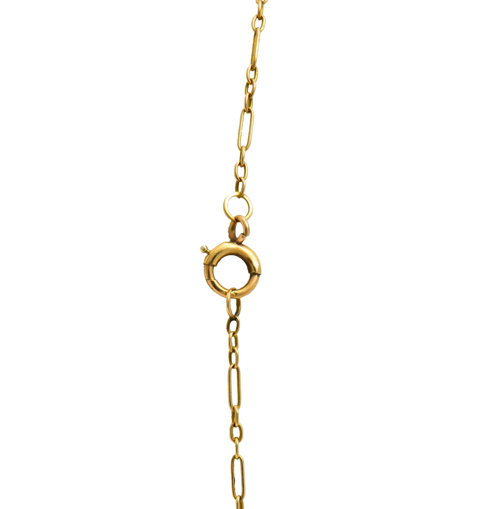Art Nouveau Pearl Sapphire 10 Karat Tri-Gold Floral Lavalier Pendant Necklace - Wilson's Estate Jewelry