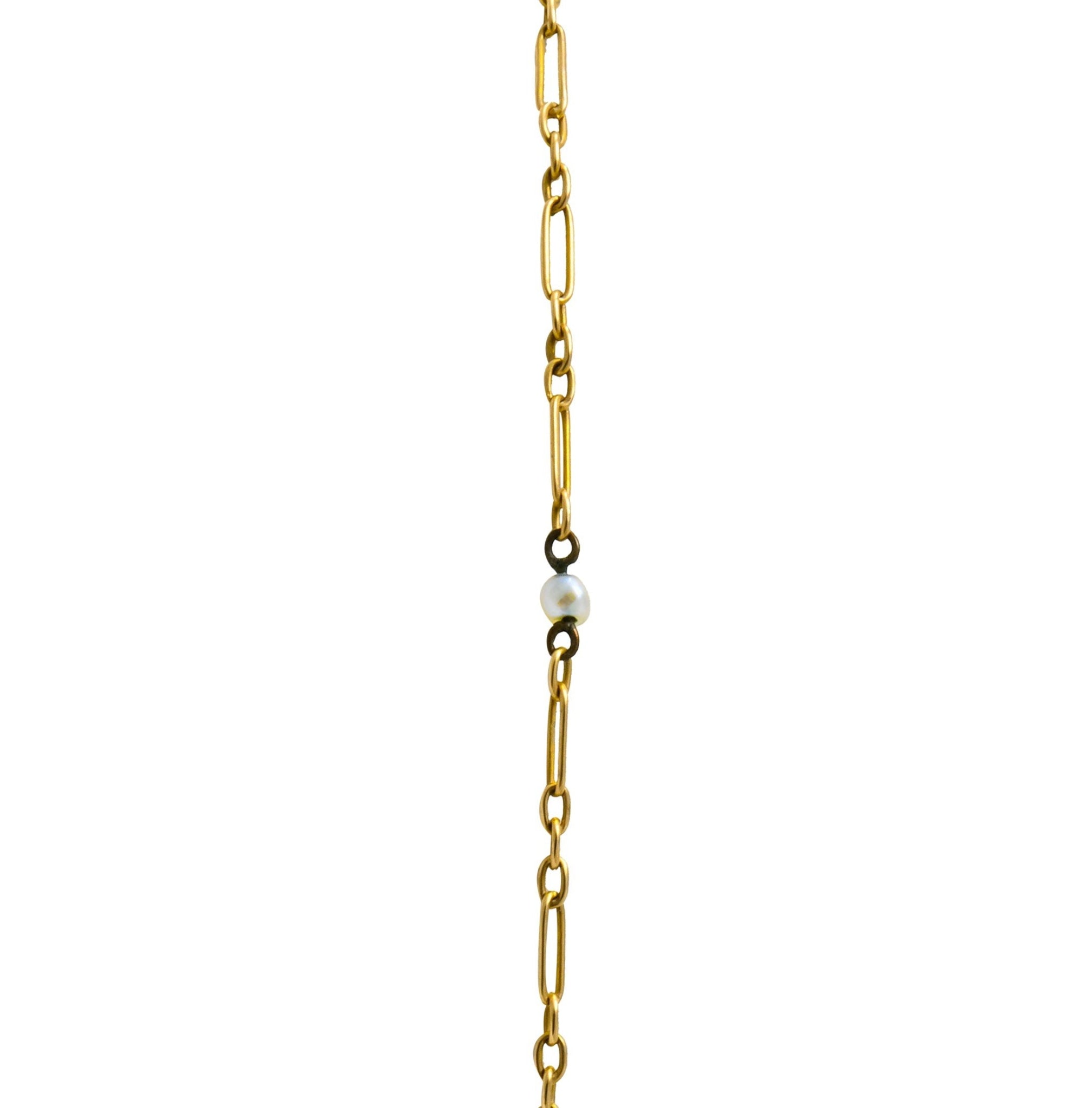 Art Nouveau Pearl Sapphire 10 Karat Tri-Gold Floral Lavalier Pendant Necklace - Wilson's Estate Jewelry