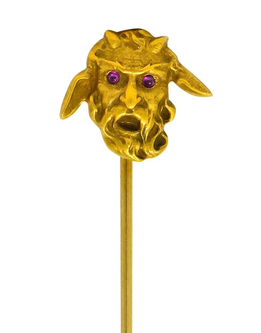 Art Nouveau Ruby 14 Karat Gold Satyr Stickpin - Wilson's Estate Jewelry