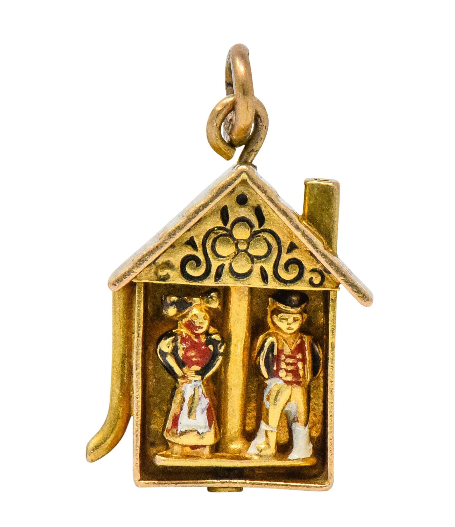 Articulated Art Nouveau Enamel 14 Karat Gold Dutch 'Speelklok' Clock Charm - Wilson's Estate Jewelry