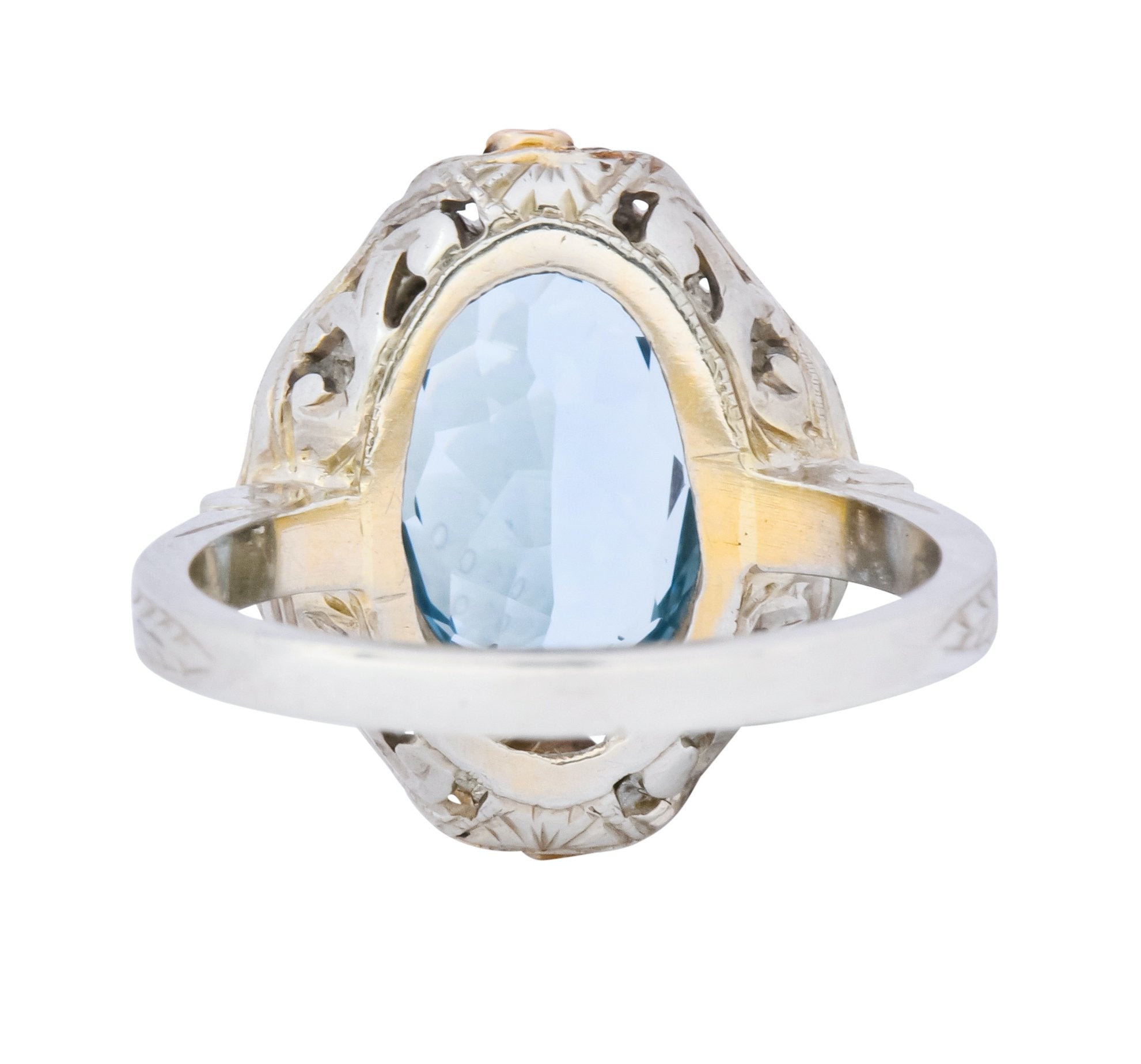 Arts & Crafts 3.10 CTW Aquamarine 14 Karat Tri-Colored Gold Floral Ring Circa 1900 - Wilson's Estate Jewelry