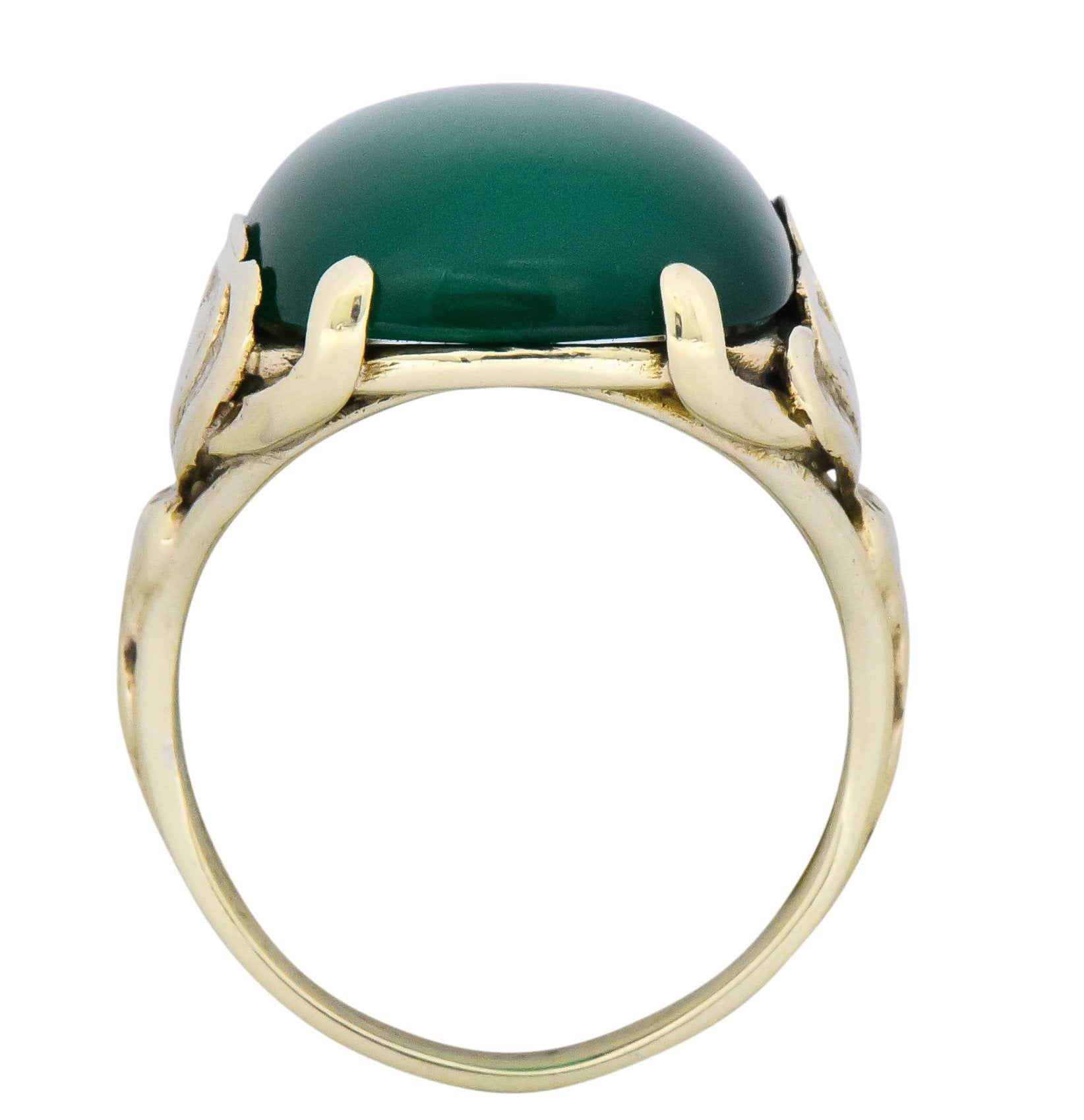 Arts & Crafts Chrysoprase 14 Karat Gold Lotus Ring - Wilson's Estate Jewelry