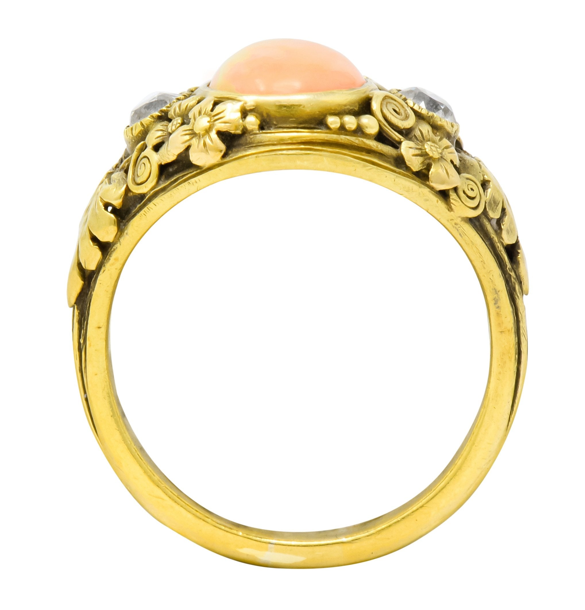 Arts & Crafts Opal Diamond 18 Karat Gold Floral Band Ring Circa 1900 - Wilson's Estate Jewelry