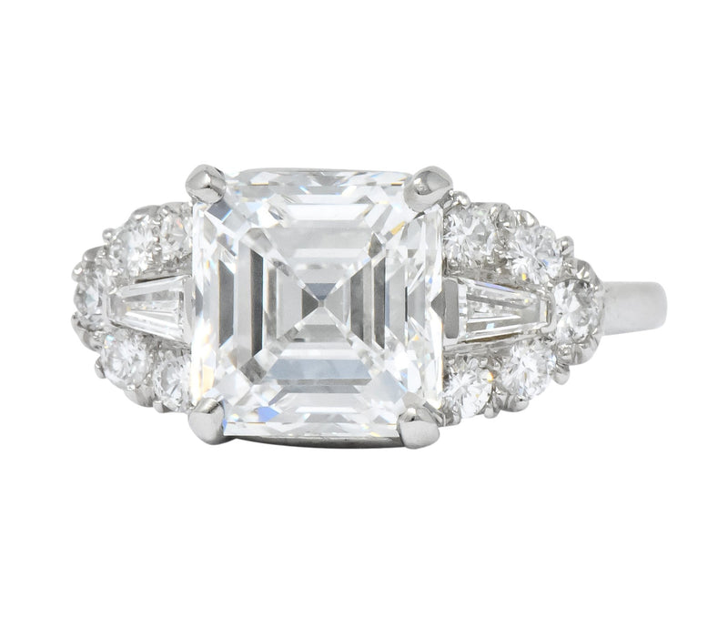Bailey Banks & Biddle 1940's 4.08 CTW Asscher Diamond Platinum Engagement Ring GIA - Wilson's Estate Jewelry