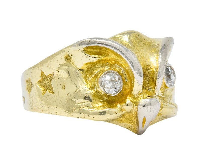 Bailey Banks & Biddle Victorian Diamond 14 Karat Gold Owl Ring - Wilson's Estate Jewelry