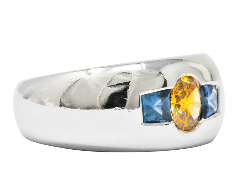 Vintage 1.19 CTW Fancy Intense Yellow-Orange Diamond Sapphire Platinum Men's Band Ring GIA Wilson's Estate Jewelry