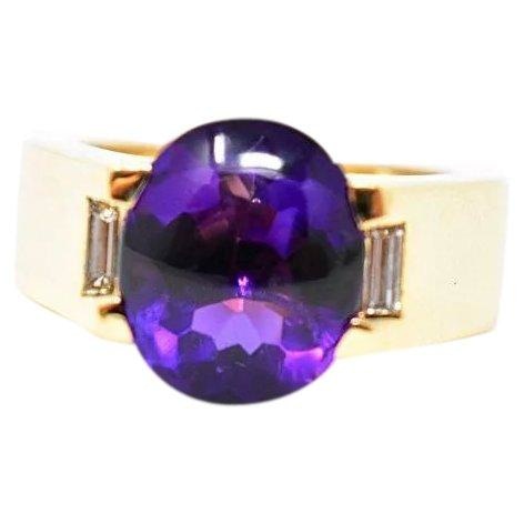 Bold Cartier Vintage 18K Yellow Gold Amethyst Diamond Unisex Ring Wilson's Estate Jewelry