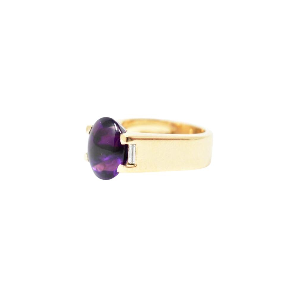 Bold Cartier Vintage 18K Yellow Gold Amethyst Diamond Unisex Ring Wilson's Estate Jewelry